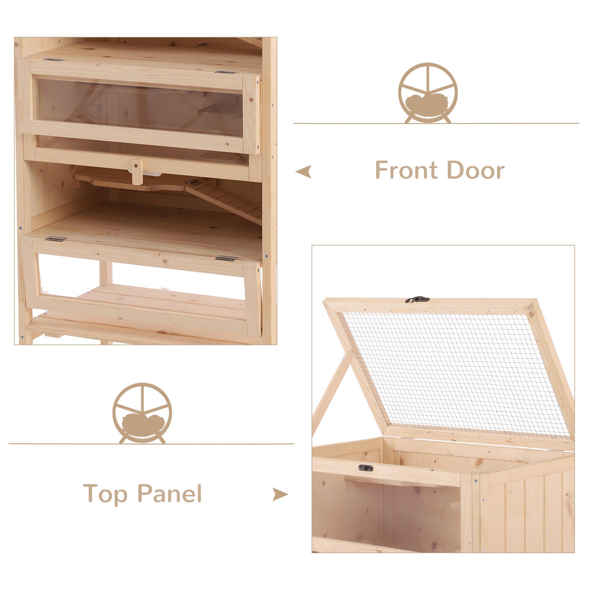 PawHut Hamster Cage Wooden Mouse Rodent Small Pet Animals 4 Layers Tall Bottom Storage Shelf Easy Clean - North Peak Garden Furniture
