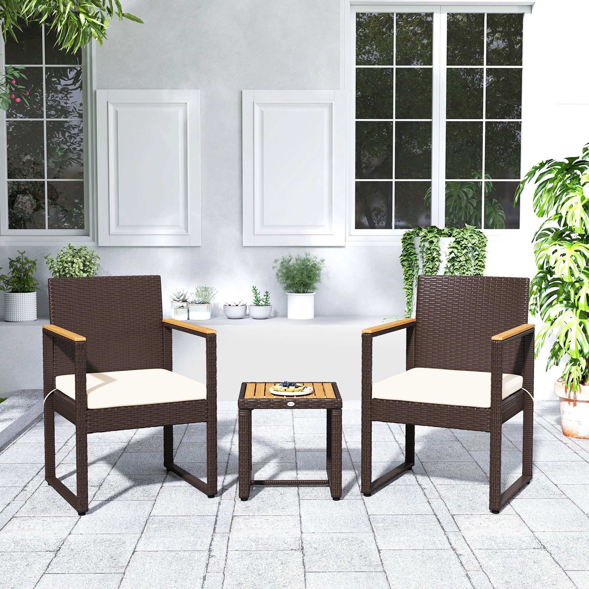 Outsunny Three-Piece Rattan Chair Set - White - North Peak Garden Furniture