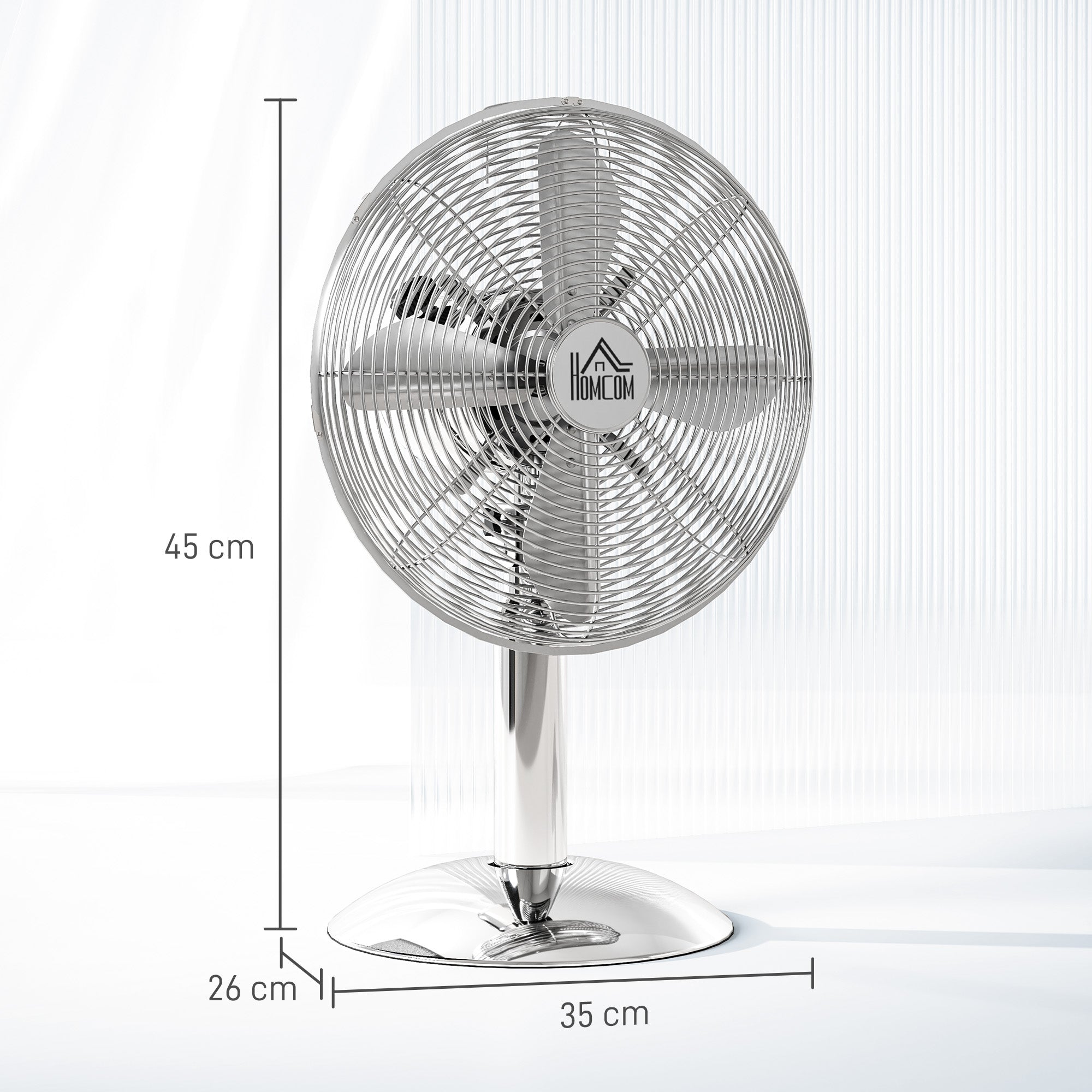 HOMCOM Three-Speed Oscillating Desk Fan - Silver-Tone