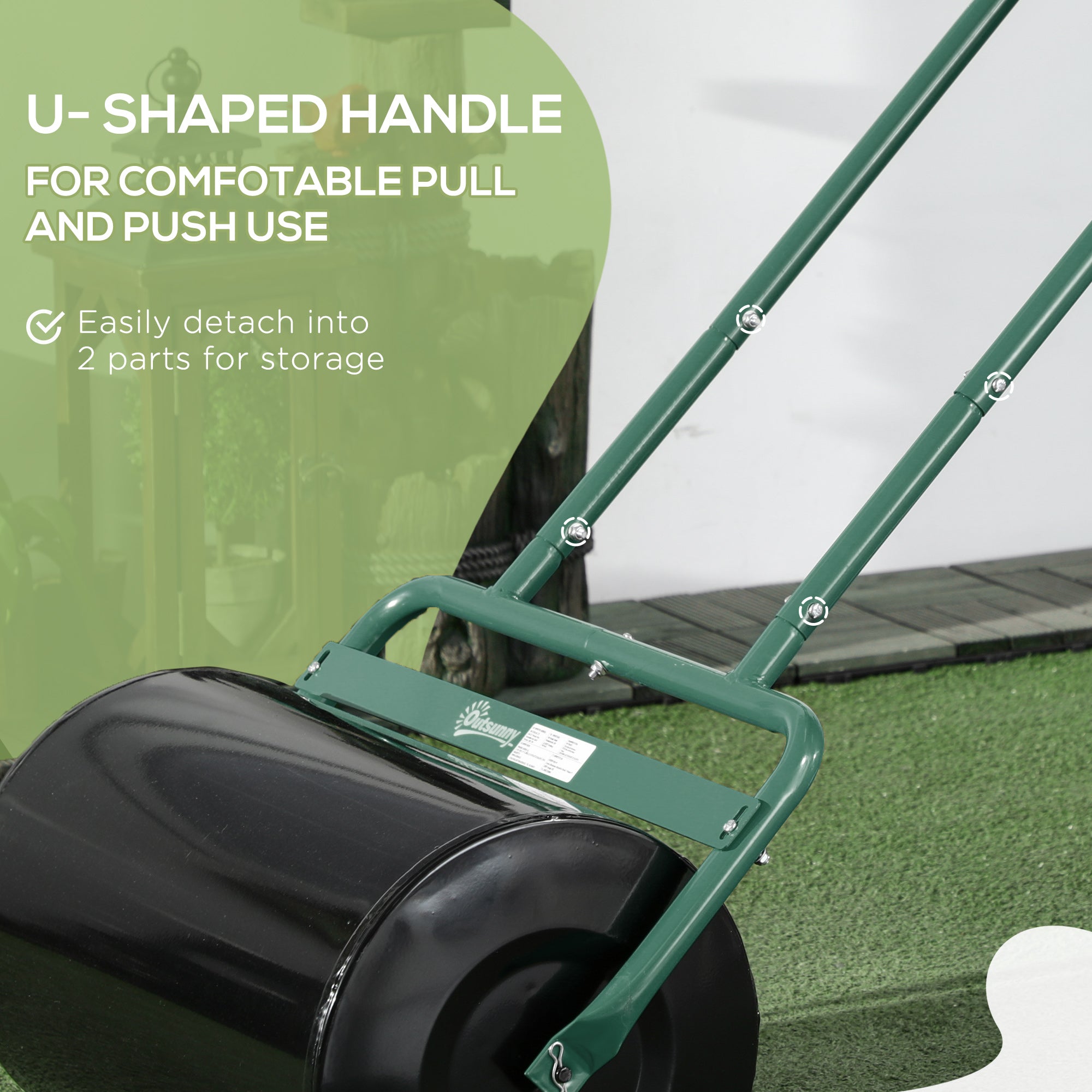Outsunny 38L Fillable Cylinder Steel Lawn Roller - Dark Green - North Peak Garden Furniture