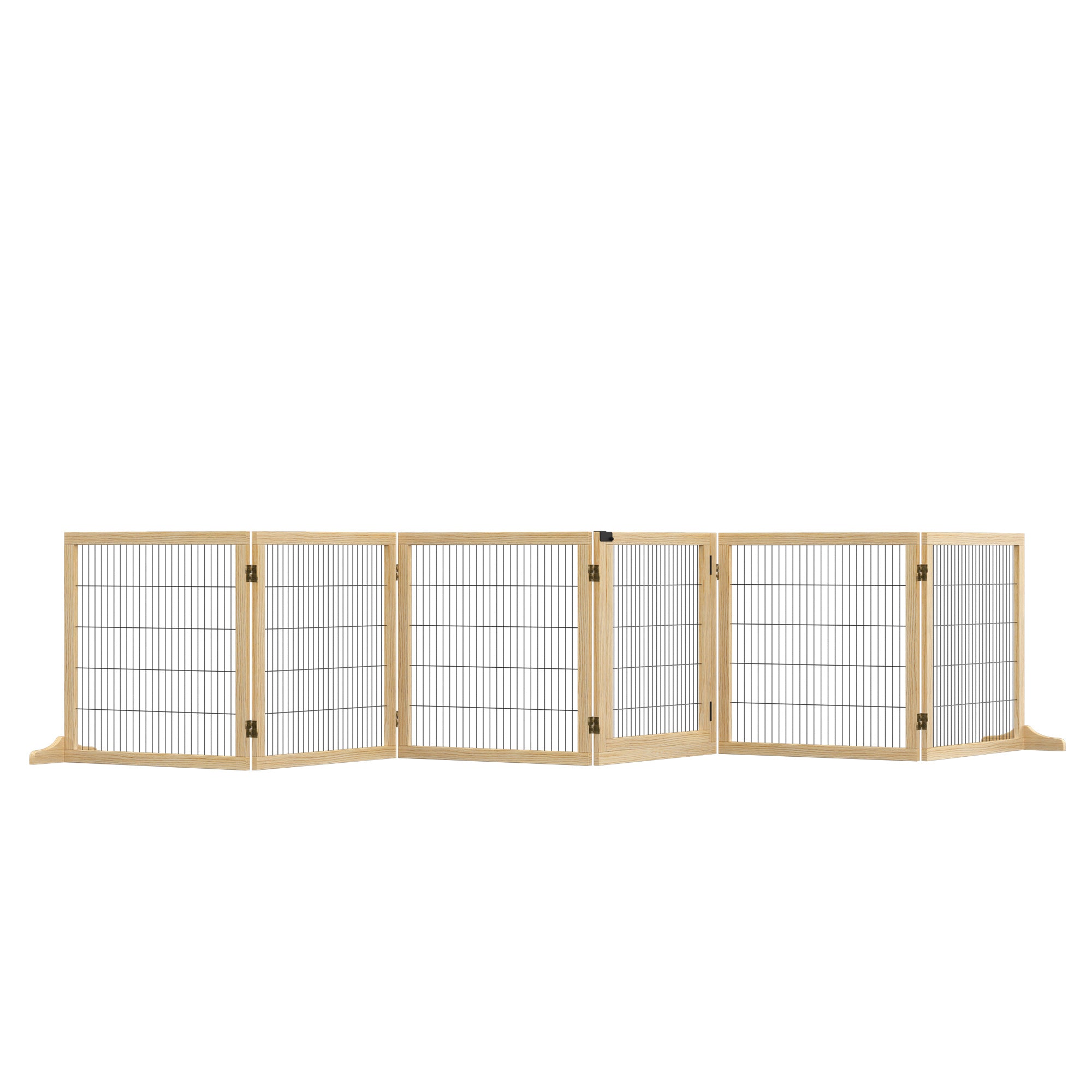 PawHut Wooden Pet Gate, Freestanding Dog Safety Barrier with Two Support Feet - Natural Tone - North Peak Garden Furniture
