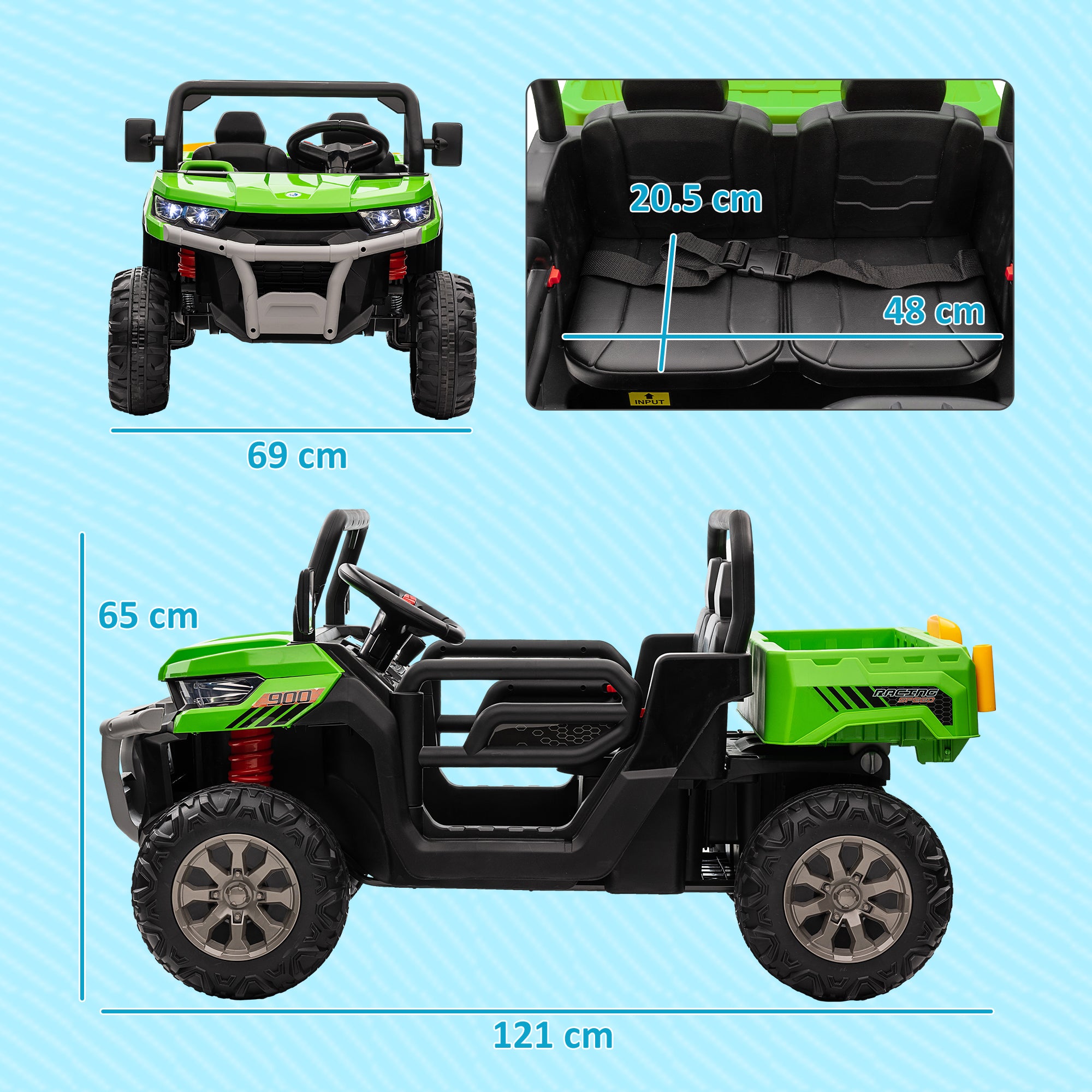 HOMCOM 12V 2 Seater Kids Electric Ride-On Car with Electric Bucket, Remote Control - Green