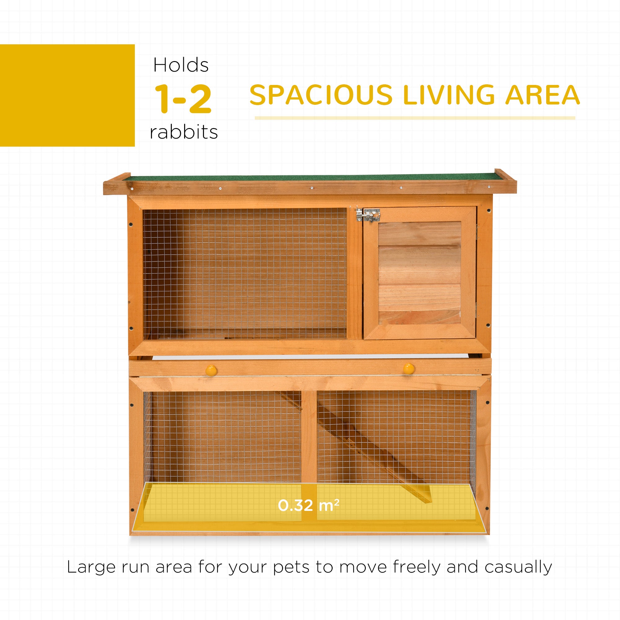 PawHut 2-Tier Rabbit Hutch Wooden Guinea Pig Hutch Double Decker Pet Cage Run with Sliding Tray Opening Top