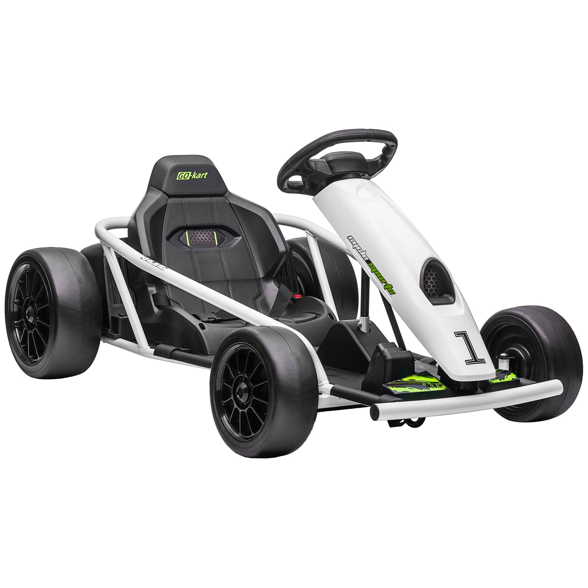 HOMCOM 24V Electric Go Kart for Kids, Drift Ride-On Racing Go Kart with 2 Speeds, for Boys Girls Aged 8-12 Years Old, White - North Peak Garden Furniture