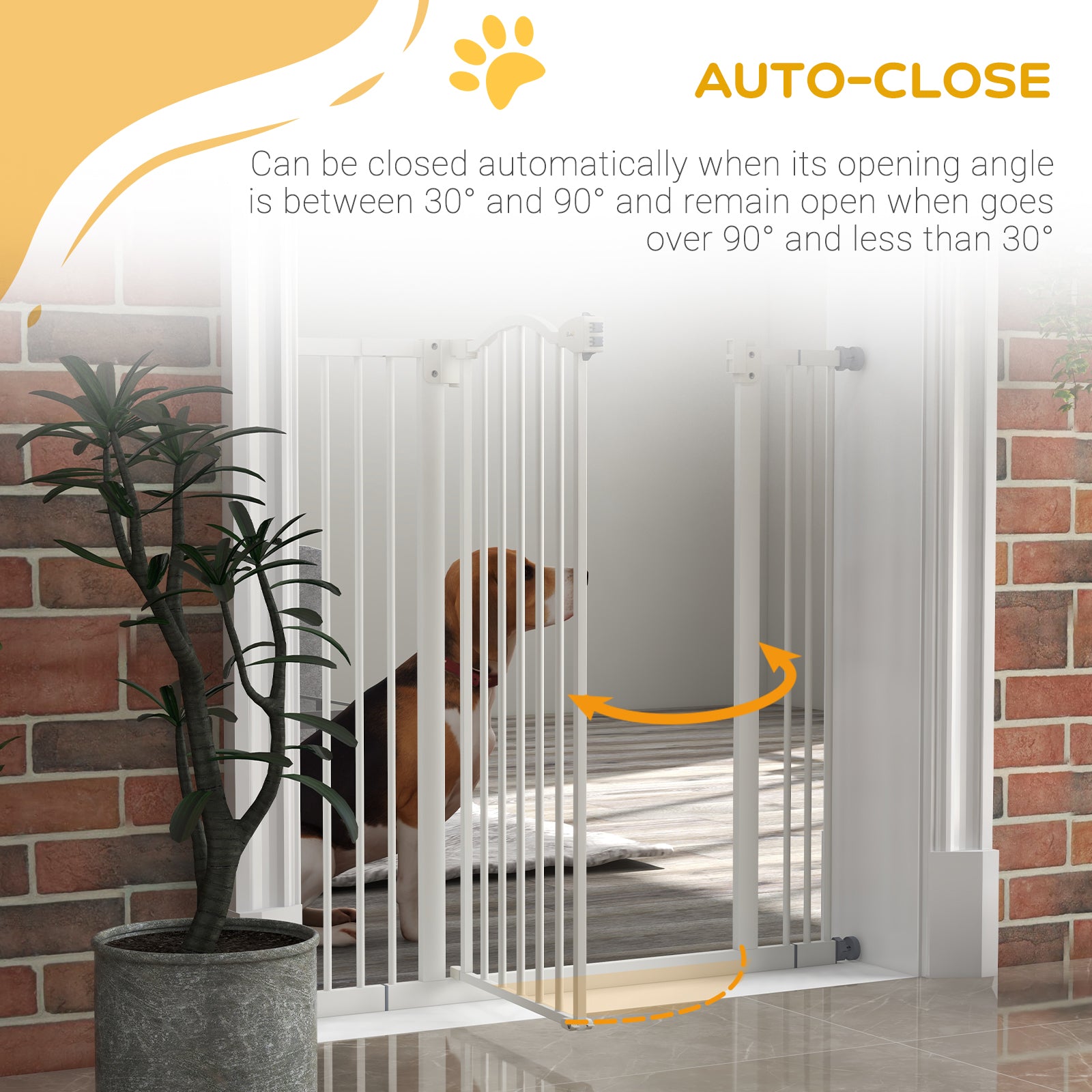 PawHut Pressure Fit Dog Stair Gate No Drilling Safety Gate Auto Close for Doorways, Hallways, 74-100cm Adjustable, 94cm Tall, White - North Peak Garden Furniture