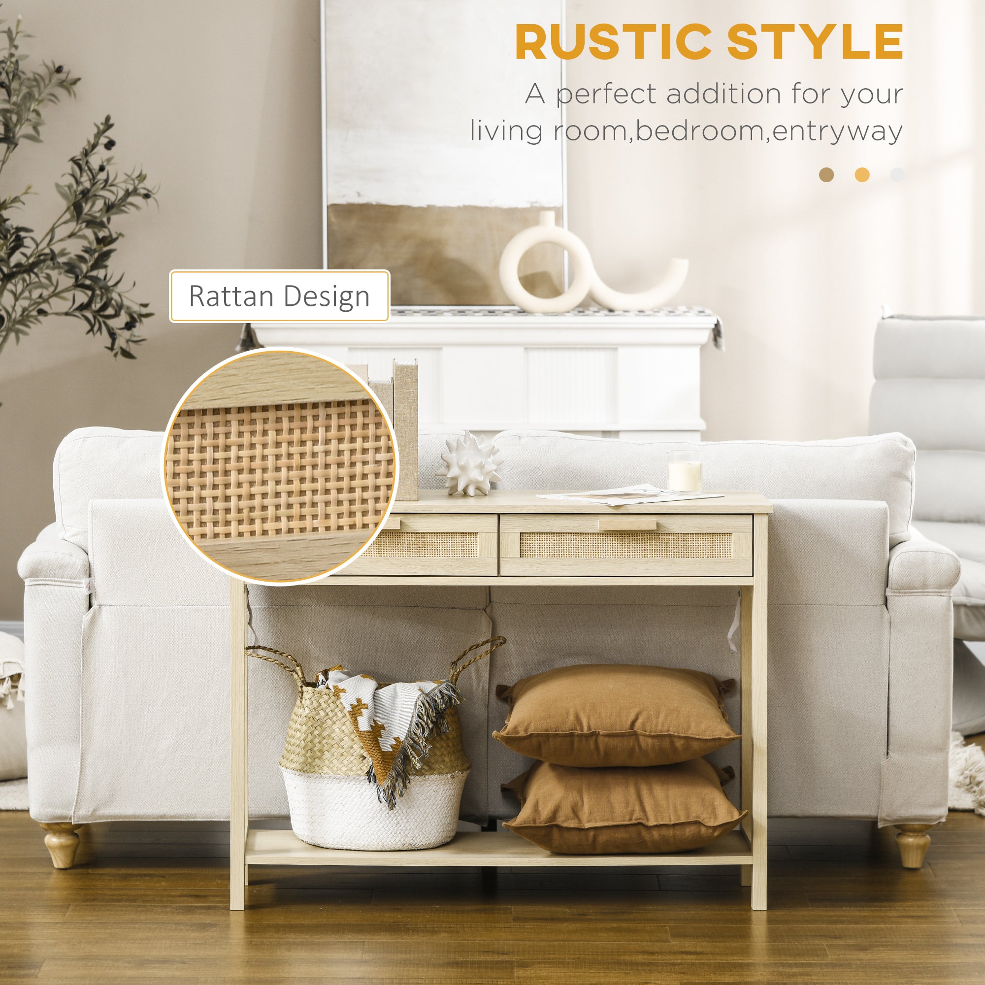 HOMCOM Console Sofa Table Hallway Side Desk with Storage Shelf Drawer for Entryway Living Room Bedroom Natural - North Peak Garden Furniture