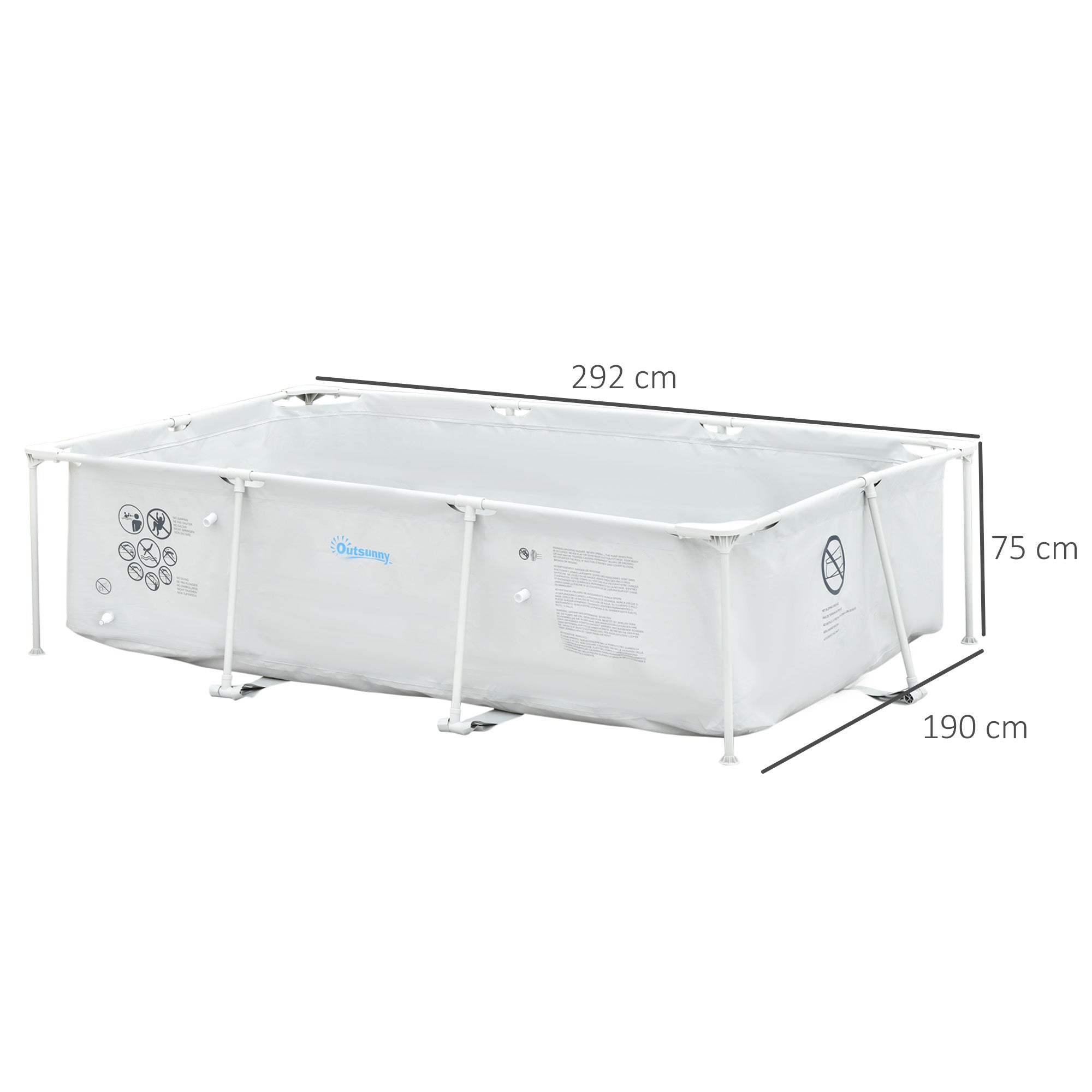 Outsunny Steel Frame Pool with Filter Pump, Filter Cartridge, Reinforced Sidewalls Rust Resistant Above Ground Swimming Pool 292 x 190 x 75cm, Grey