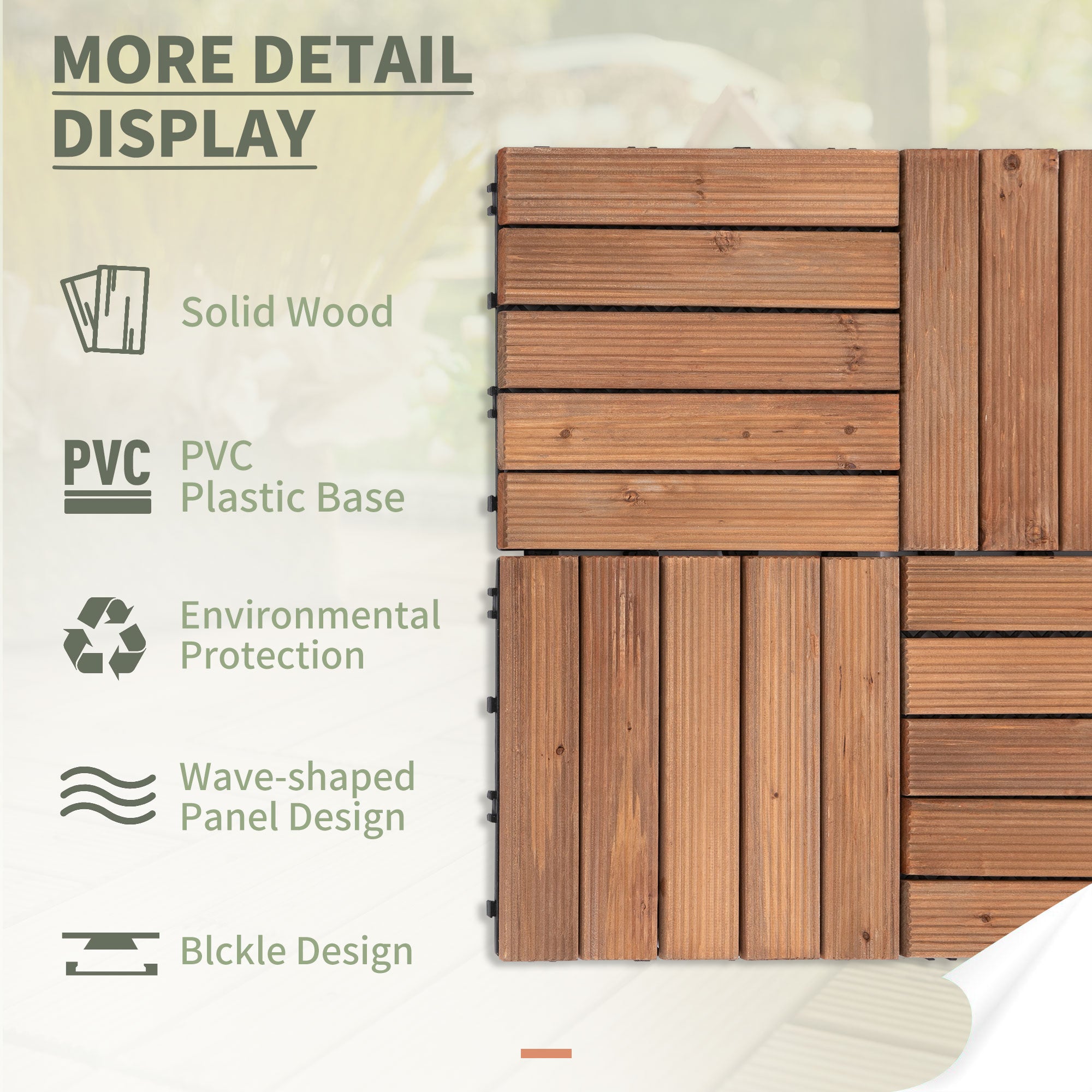Outsunny 27 Pcs Solid Wood Interlocking Decking Tiles For Patio, Balcony, Roof Terrace, Hot Tub, Brown, (30 x 30 cm Per Piece) - North Peak Garden Furniture