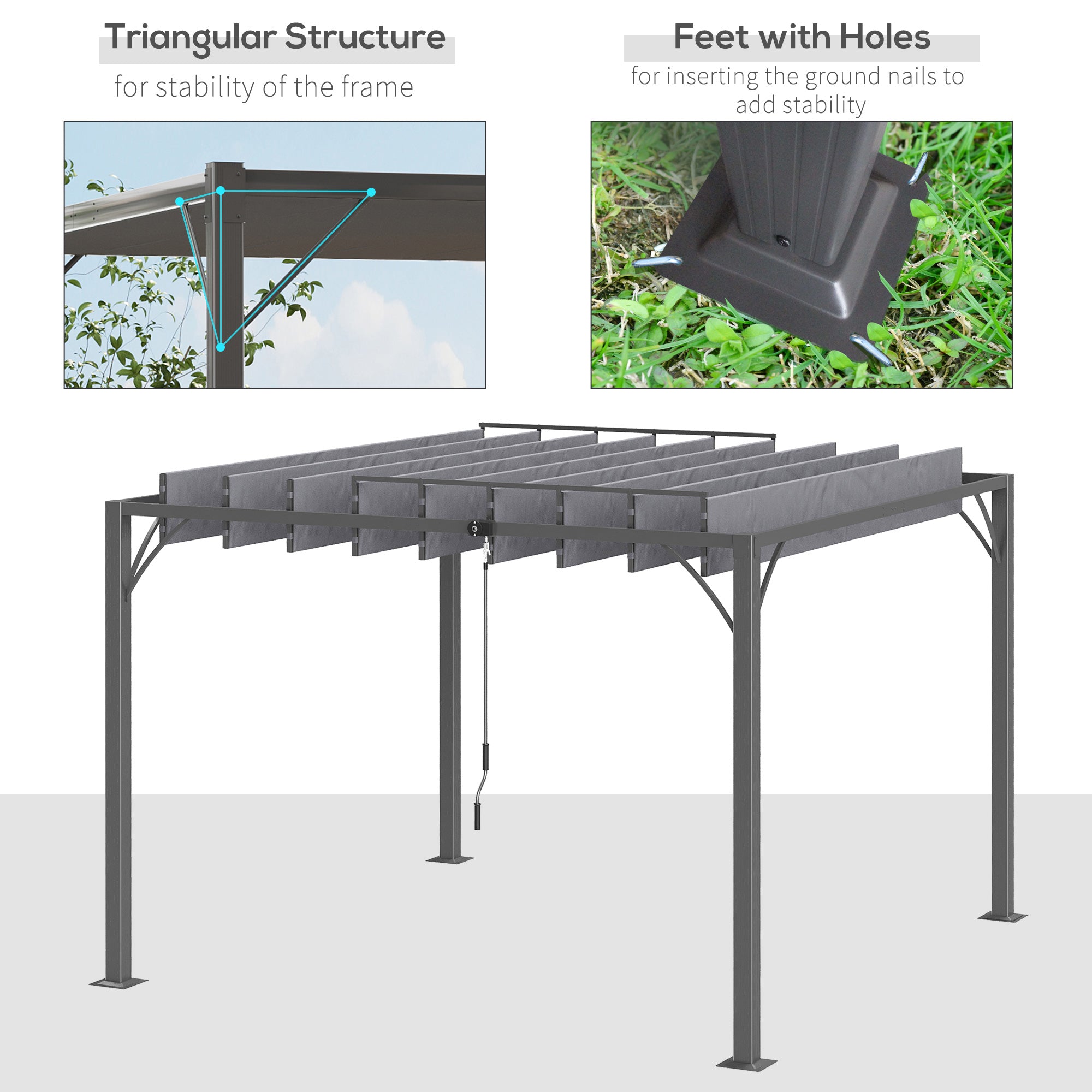 Outsunny 3 x 3(m) Outdoor Pergola with Retractable Roof, Aluminium Louvered Patio Gazebo Canopy for Lawn Garden Patio, Grey - North Peak Garden Furniture