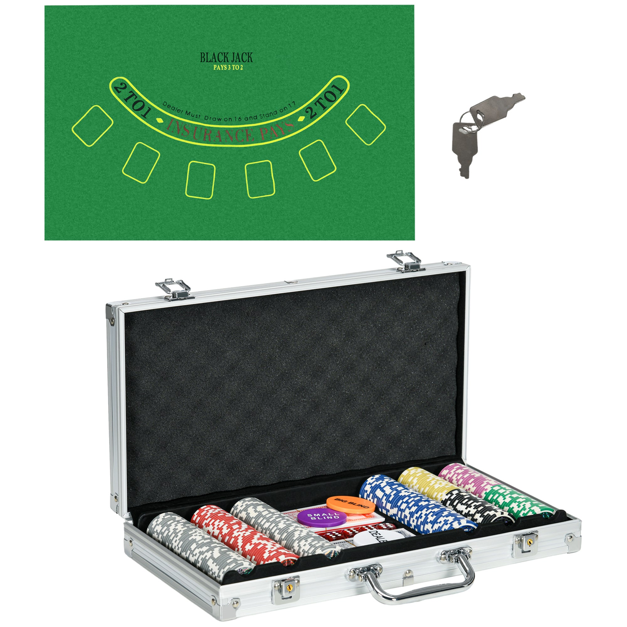 SPORTNOW 300-Piece Poker Chips Set, Poker Set with Mat, Chips, Two Card Decks, Dealer, Five Dices - North Peak Garden Furniture
