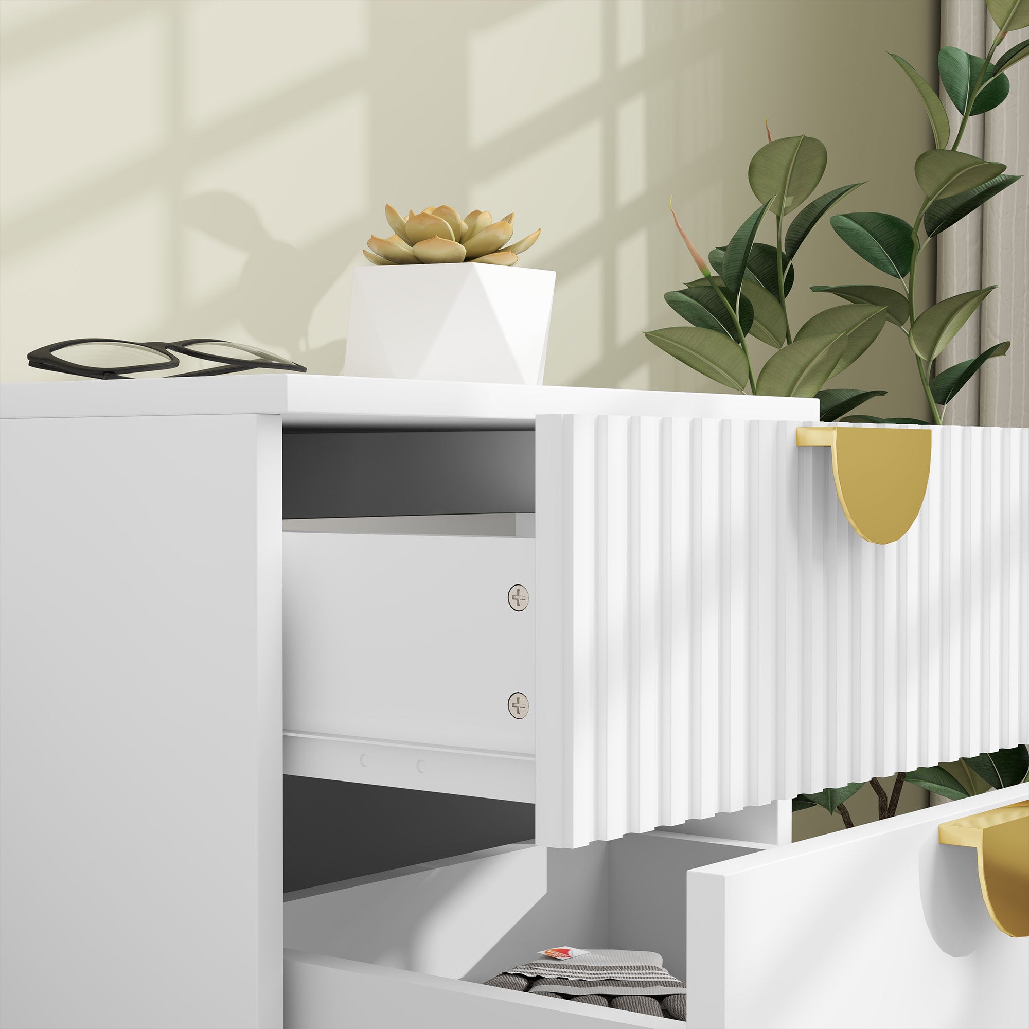 HOMCOM Elegant Two-Drawer Bedside Table - White - North Peak Garden Furniture