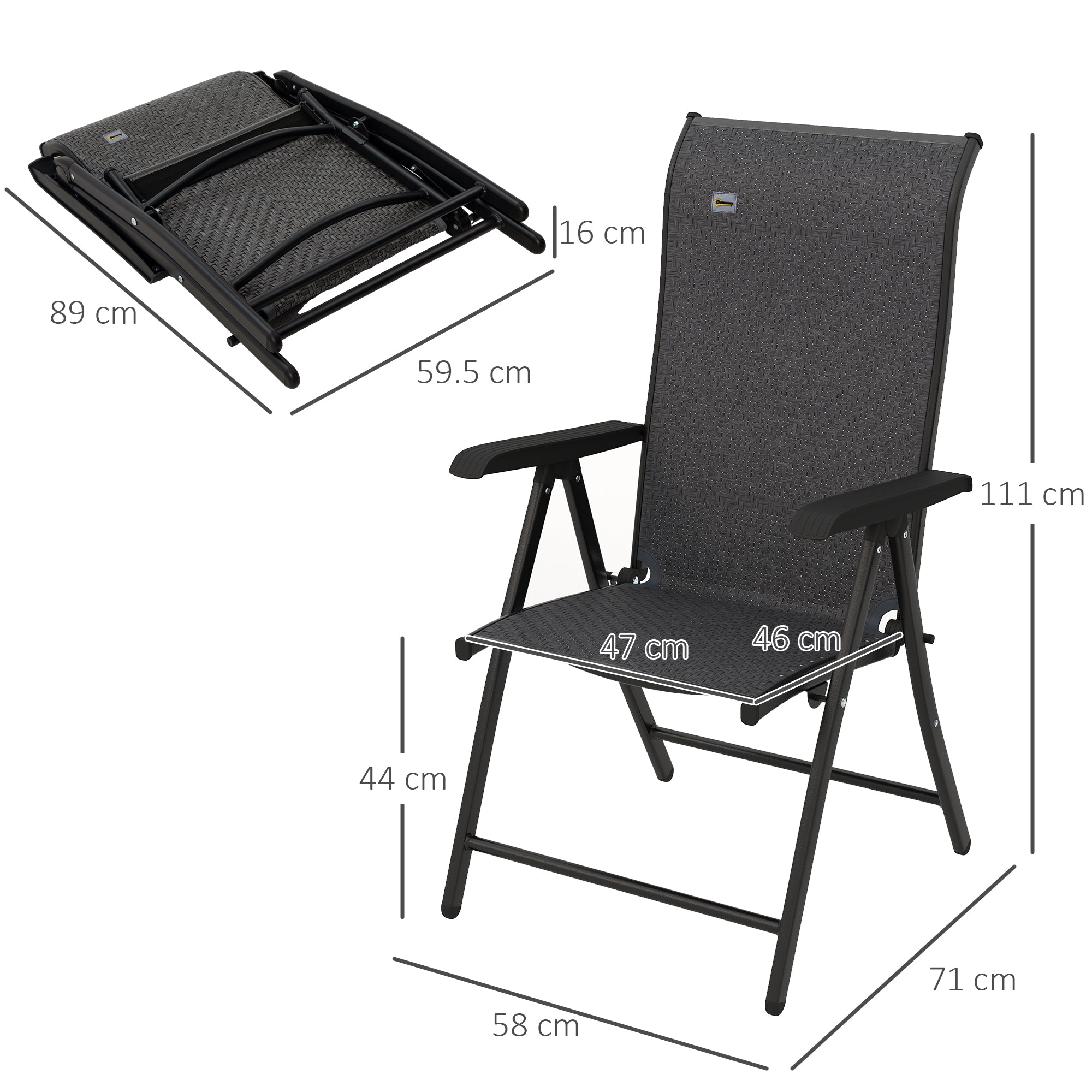 Outsunny Set of Four Folding Garden Chairs, with Seven-Position Adjustable Backs