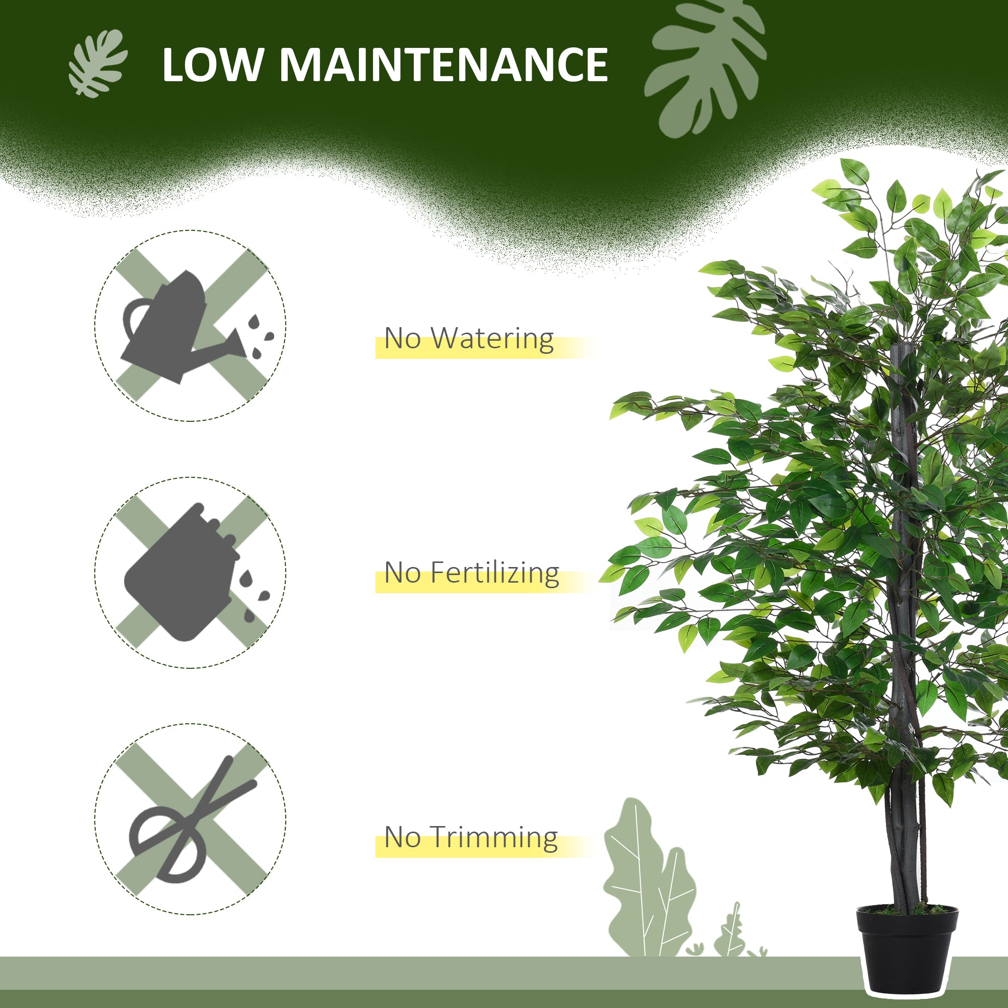 Outsunny 145cm Artificial Banyan Plant Faux Decorative Tree w/ Cement Pot Vibrant Greenery Shrubbery Indoor Outdoor Accessory - North Peak Garden Furniture