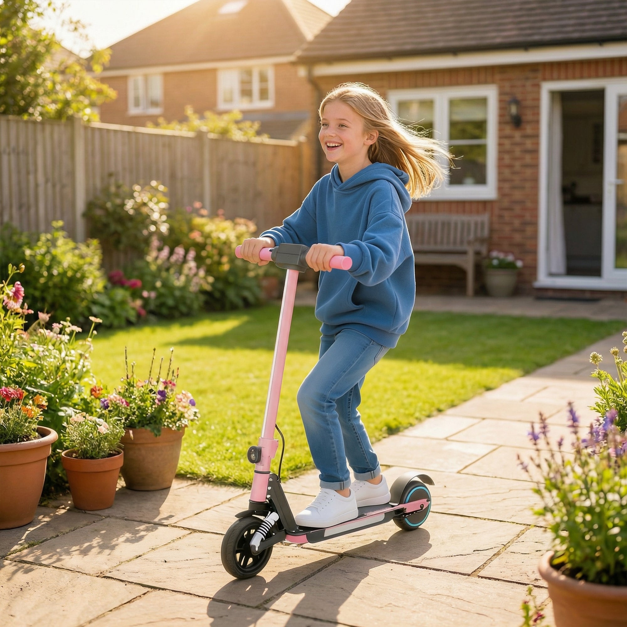 SPORTNOW Folding Electric Scooter for Kids Age 6-14 with Dual Brakes, Front Suspension, LED Colourful Lights and Display, 6.8kg Lightweight Aluminium E Scooter, Up to 14 KM/H & 6 KM, Pink