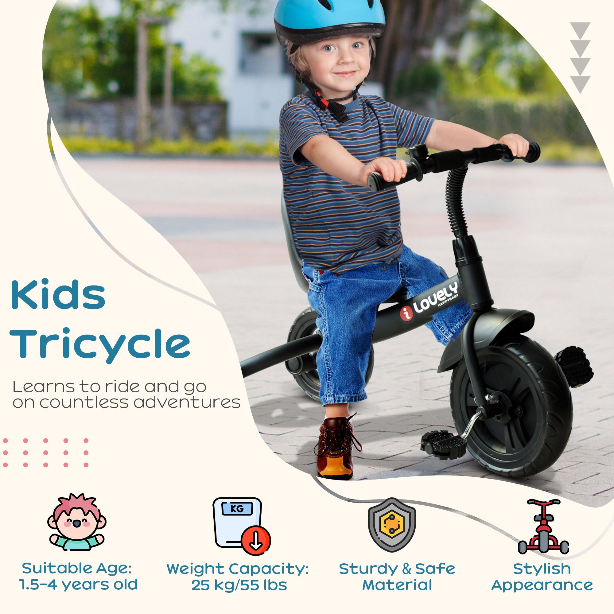 HOMCOM Kids Trike Toddler Tricycle Children Ride on 3 Wheels Bike For 1.5 - 4 Years Black - North Peak Garden Furniture