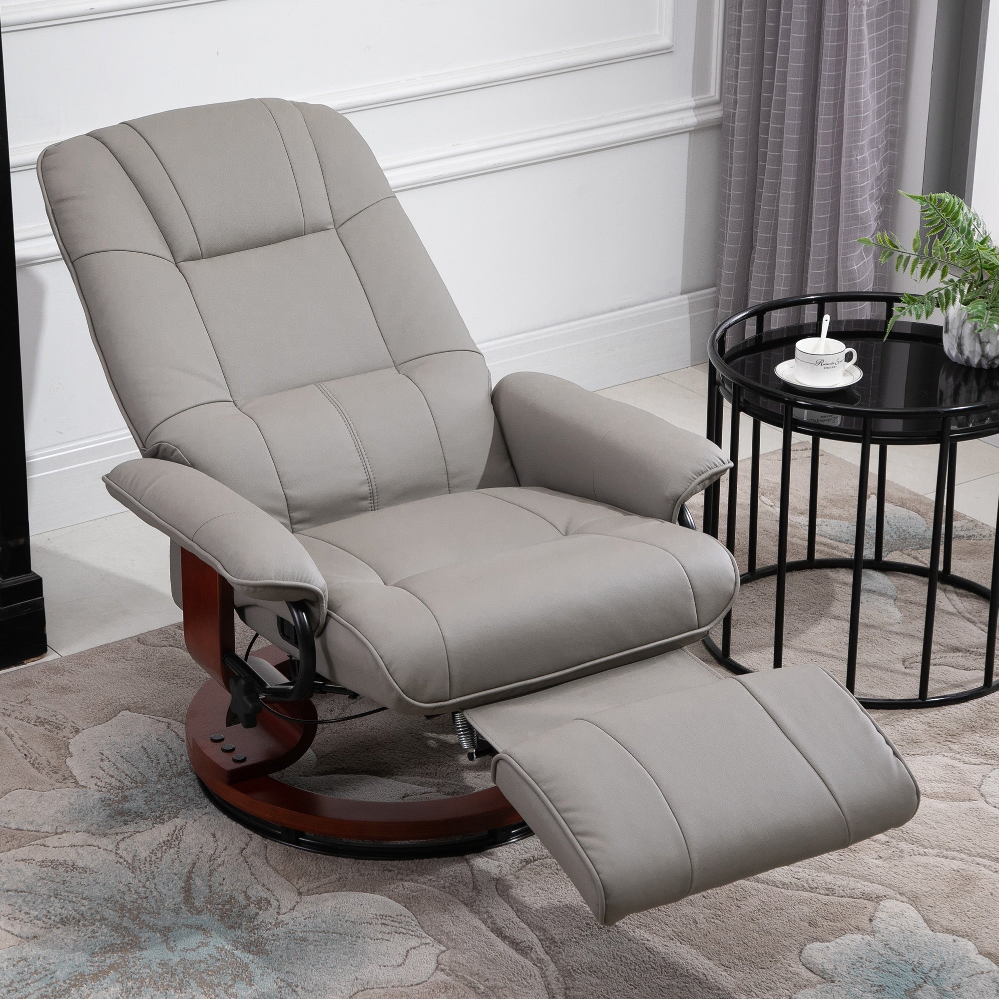 HOMCOM Manual Recliner Chair Armchair Sofa with Faux Leather Upholstered Wooden Base for Living Room Bedroom, Grey - North Peak Garden Furniture