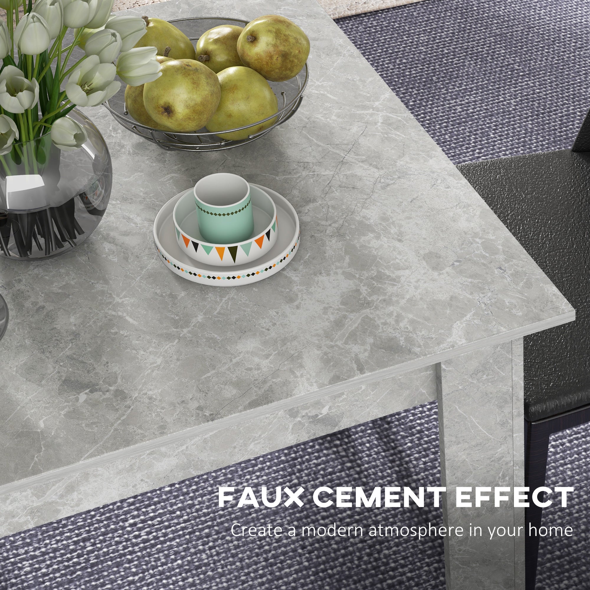 HOMCOM Square Dining Table, Modern Small Dining Table with Faux Cement Effect, Space Saving, Cement Grey