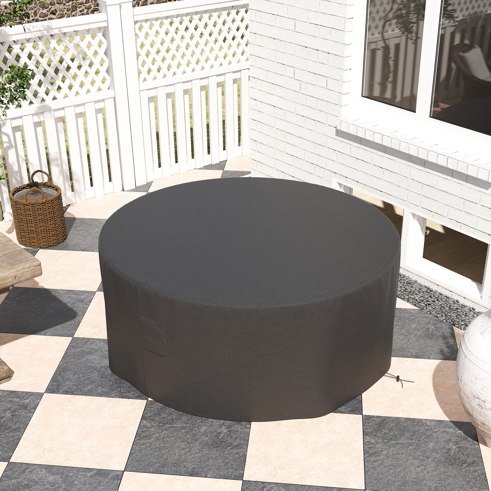 Outsunny Garden Patio Large Furniture Set Round Cover 600D Oxford Waterproof, Ф193 x 80H cm, Black - North Peak Garden Furniture