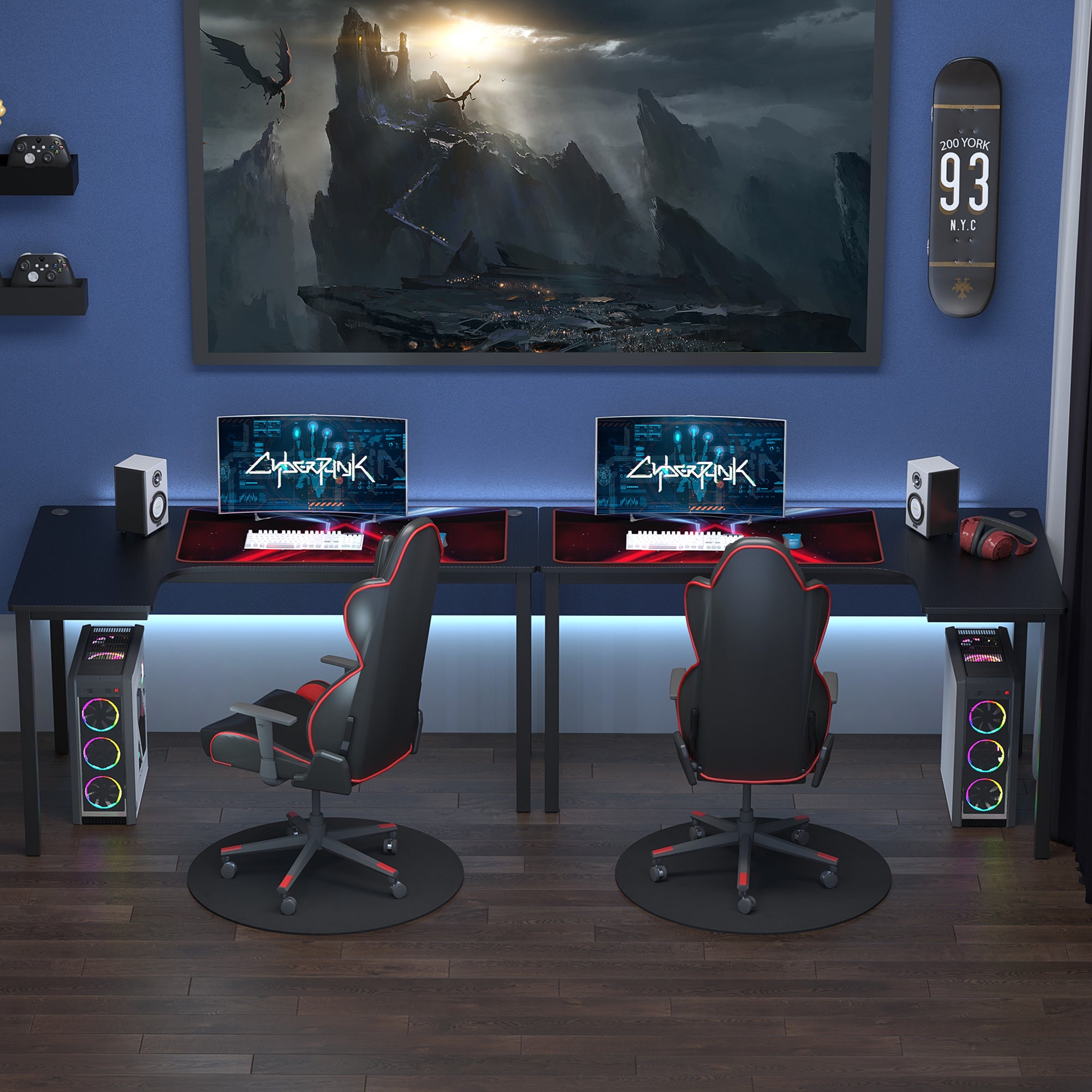 HOMCOM L-Shaped Gaming Desk, Computer Corner Desk, Home Office Workstation with Cable Management, 145 x 81 x 76cm, Black, Left - North Peak Garden Furniture