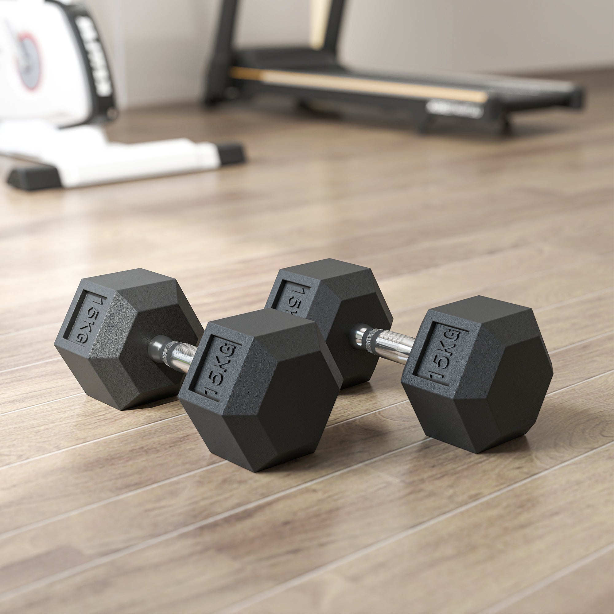 HOMCOM 30KG Rubber Hex Dumbbell Portable Hand Weights Dumbbell Home Gym