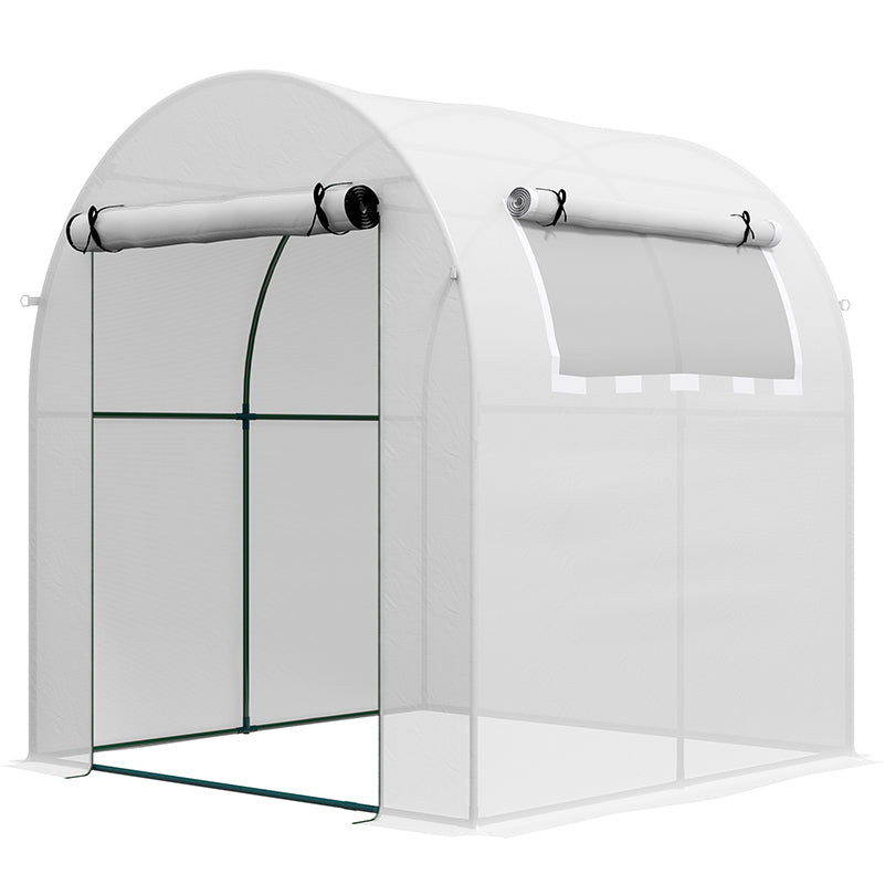 Outsunny Walk in Polytunnel Greenhouse, Green House for Garden with Roll-up Window and Door, 1.8 x 1.8 x 2 m, White - North Peak Garden Furniture
