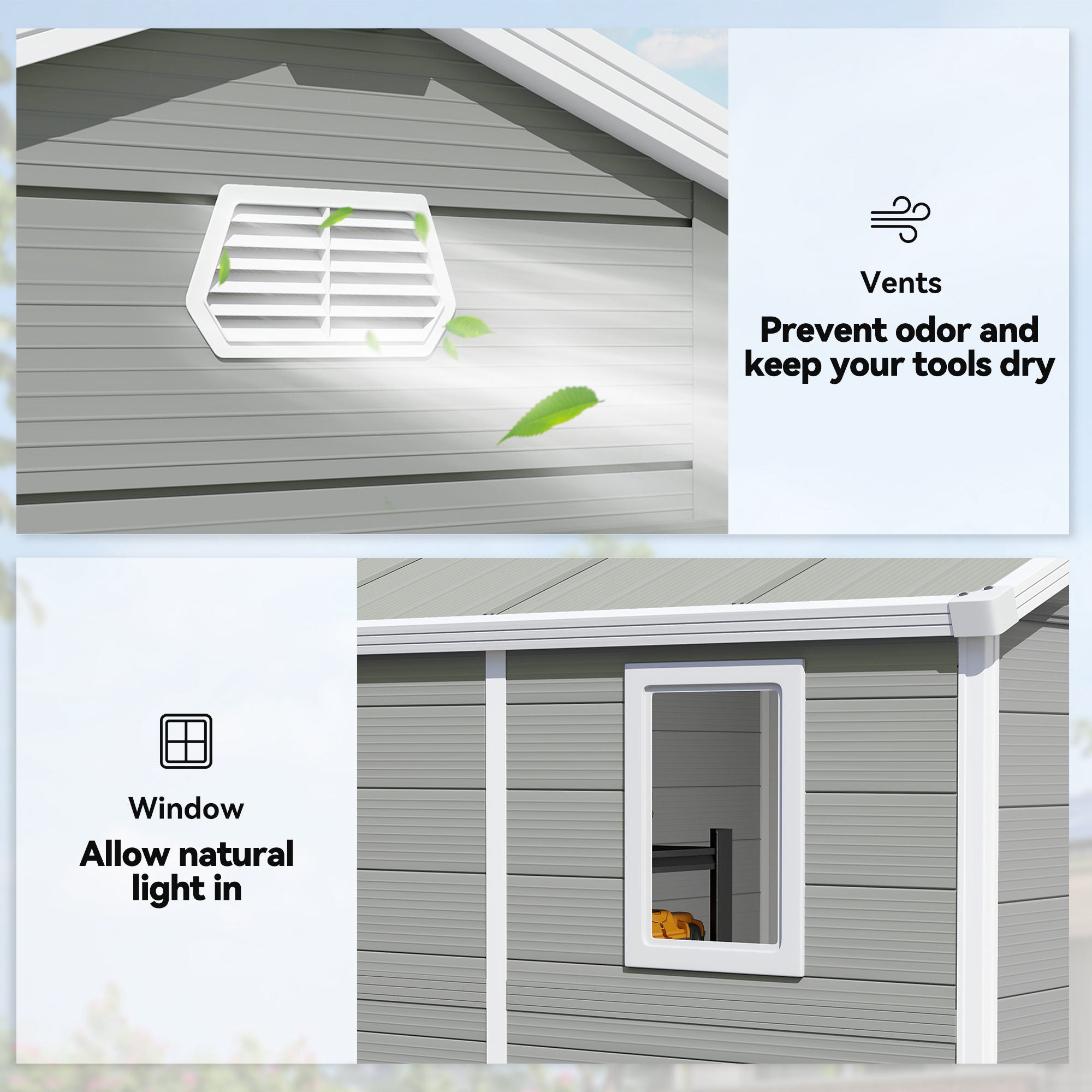 Outsunny 7.9ft x 6.2ft Aluminium Frame and Plastic Wall Shed, with Foundation - Light Grey