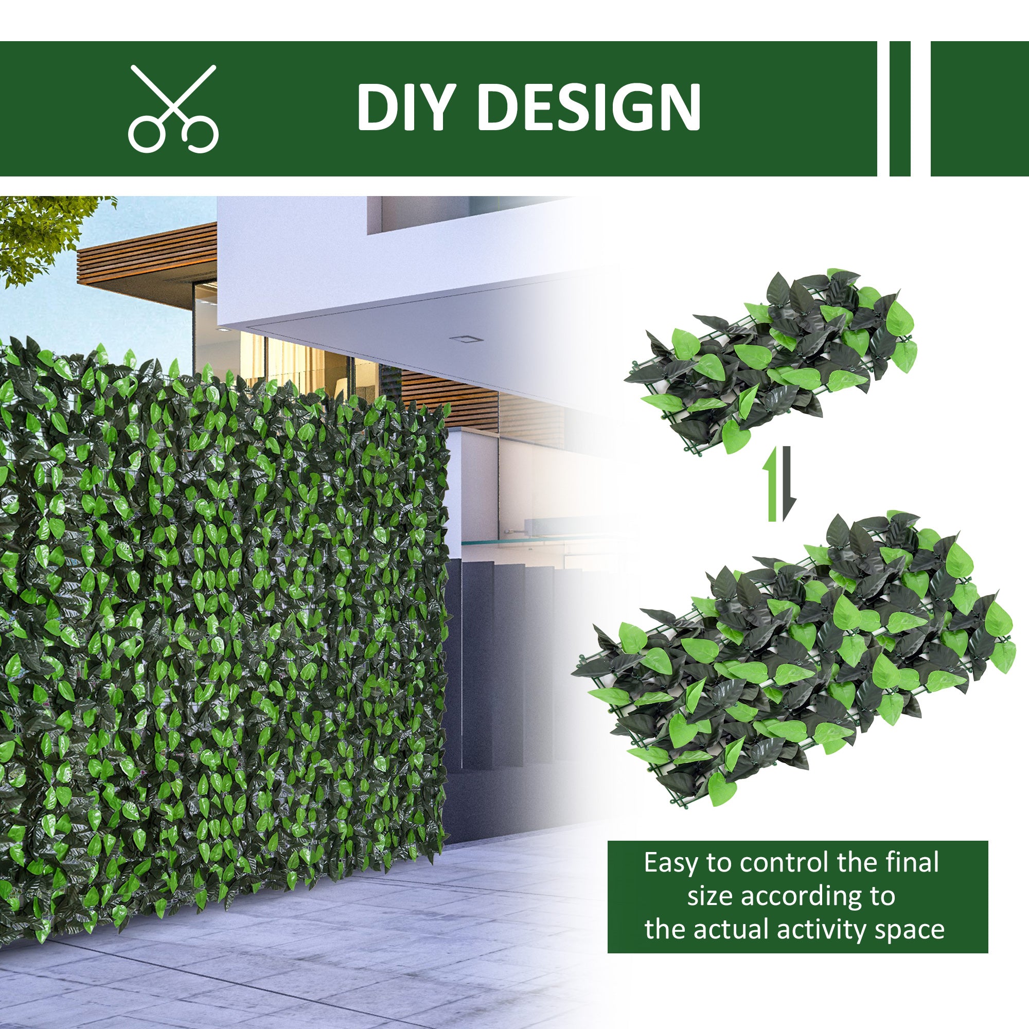 Outsunny Artificial Leaf Hedge Screen Privacy Fence Panel for Garden Outdoor Indoor Decor 3M x 1M Light Green and Dark Green - North Peak Garden Furniture