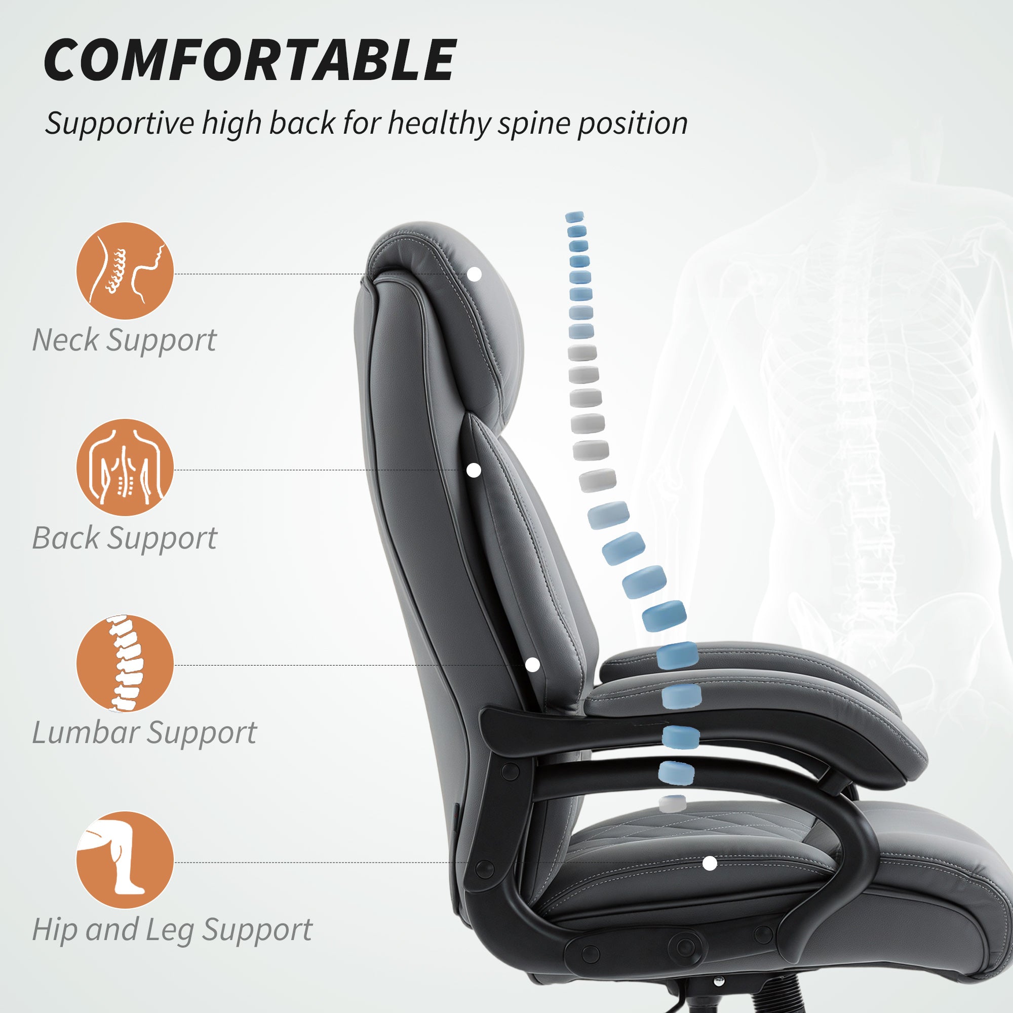 HOMCOM Super Padded Faux Leather Office Chair - Charcoal Grey