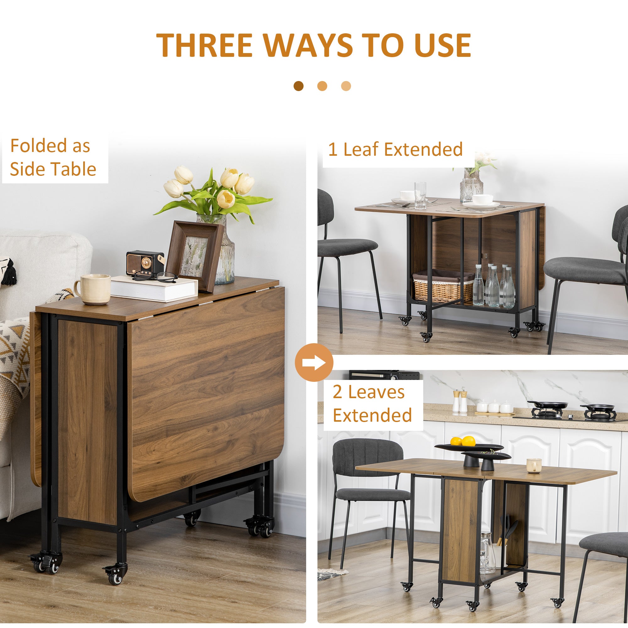 HOMCOM Six-Person Drop Leaf Dining Table - Brown/Black - North Peak Garden Furniture