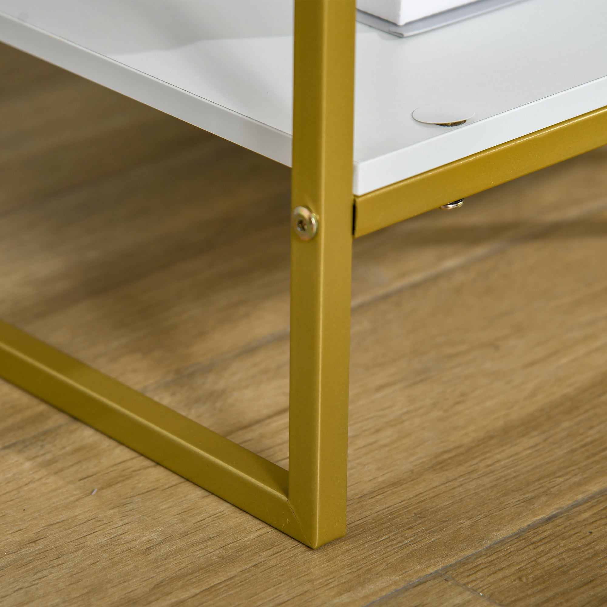 HOMCOM Set of Two Elegant Bedside Tables - White/Gold-Tone - North Peak Garden Furniture