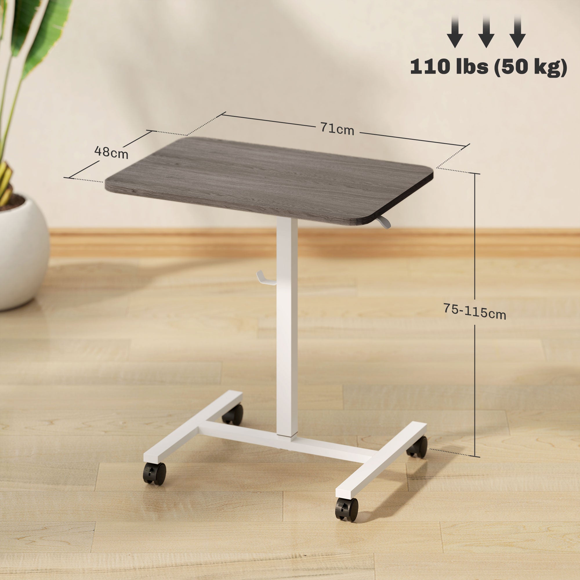 HOMCOM 75-115cm Manual Adjustable Sit-To-Stand Desk - White/Grey - North Peak Garden Furniture