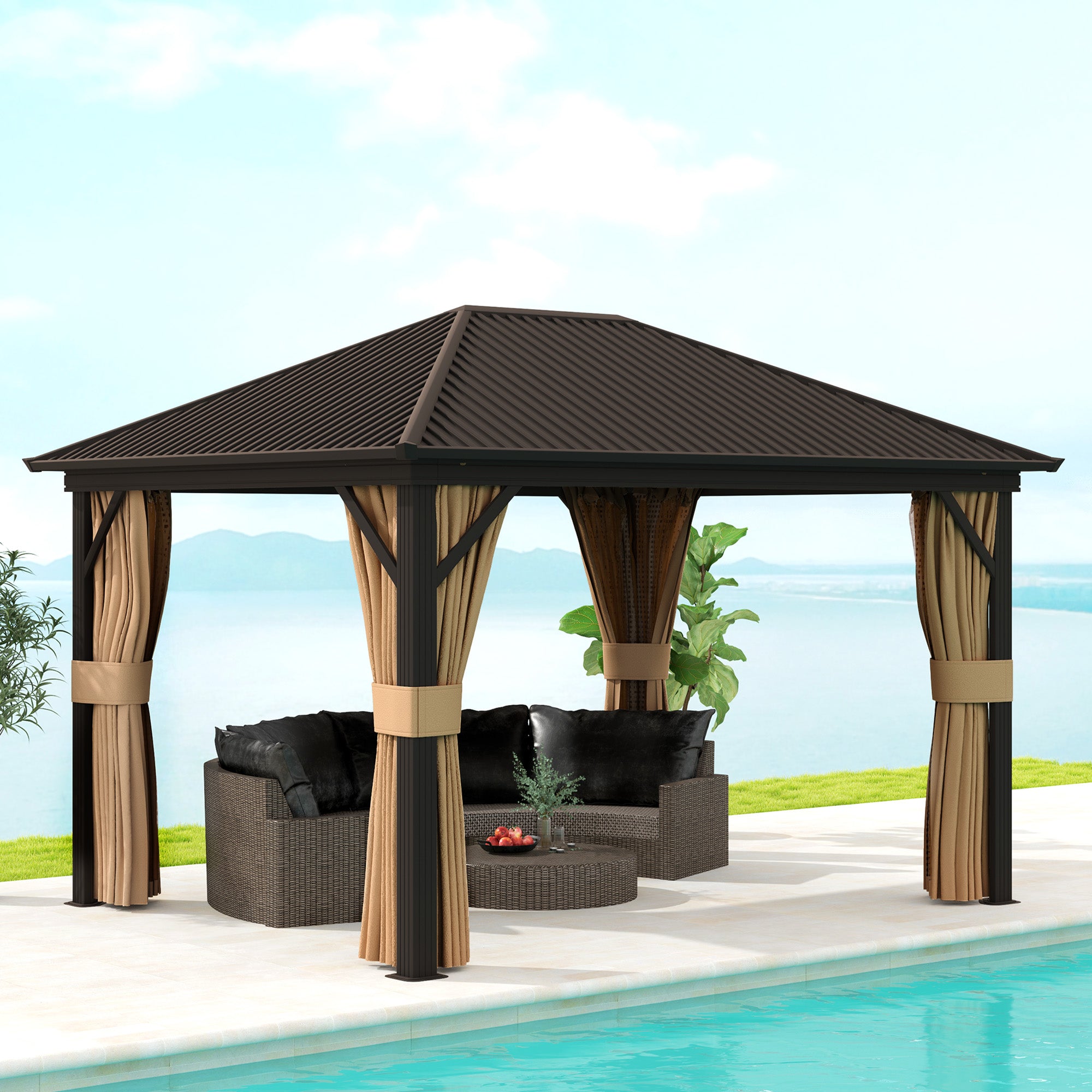 Outsunny 3.6 x 3(m) Aluminium Frame Hardtop Gazebo, with Accessories - North Peak Garden Furniture