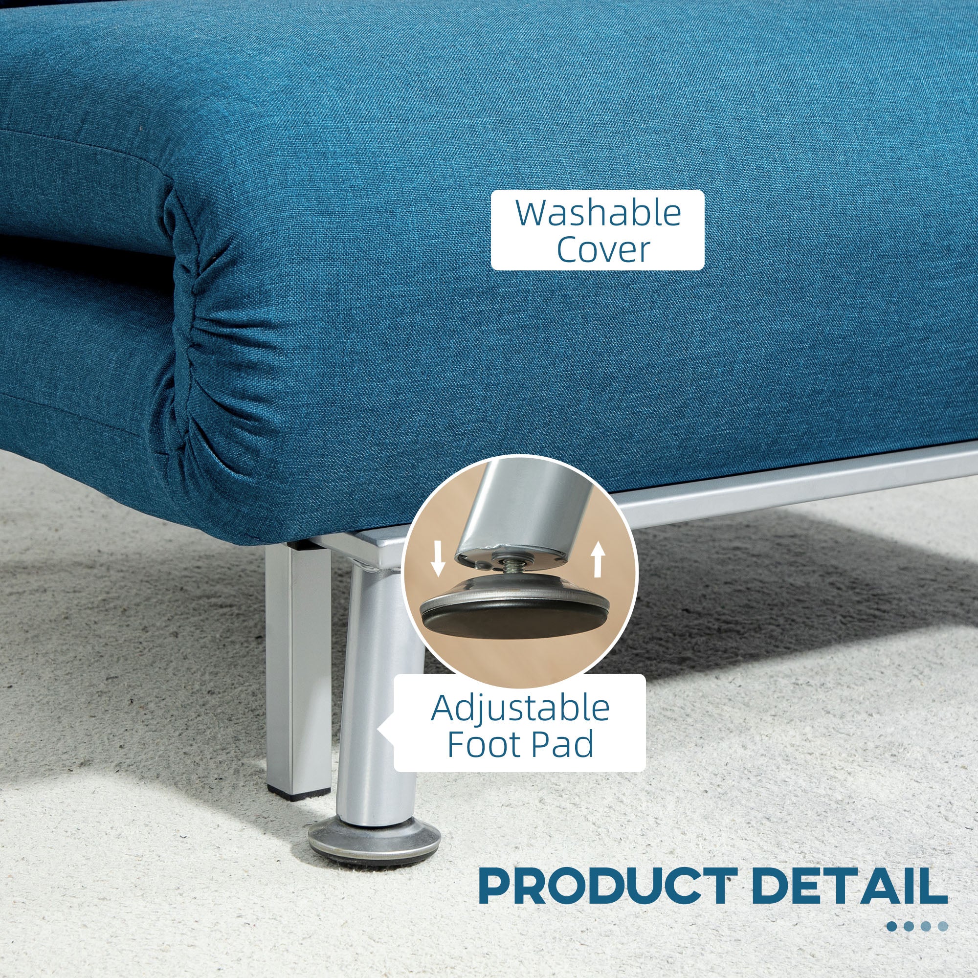 HOMCOM Single Linen-Look Sleeper Chair - Blue - North Peak Garden Furniture