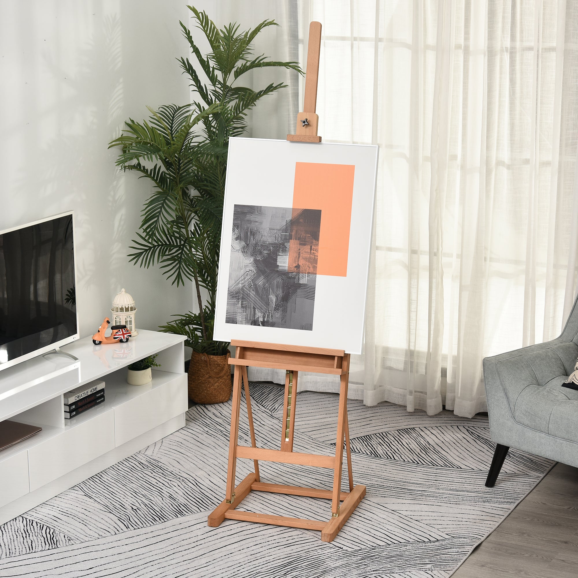 Vinsetto Wooden Easel Stand H-Frame Artist Easel with 171-230cm Adjustable Height and 0-80° Working Angles Beech Wood Art Easel for Displaying Painting Wedding Sign Nature Wood Finish - North Peak Garden Furniture