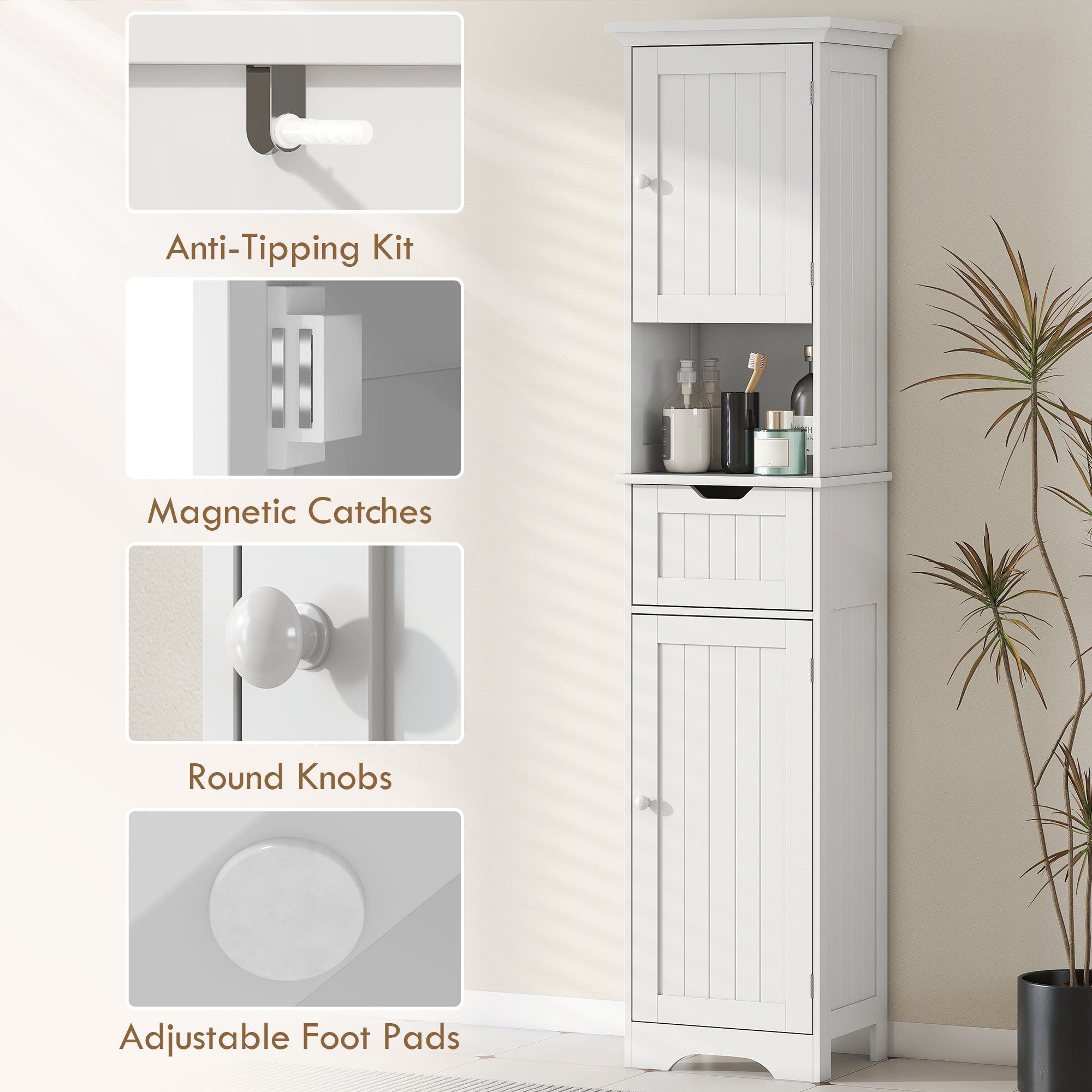 HOMCOM Slim Bathroom Storage Cabinet, with Sensor Lights - White