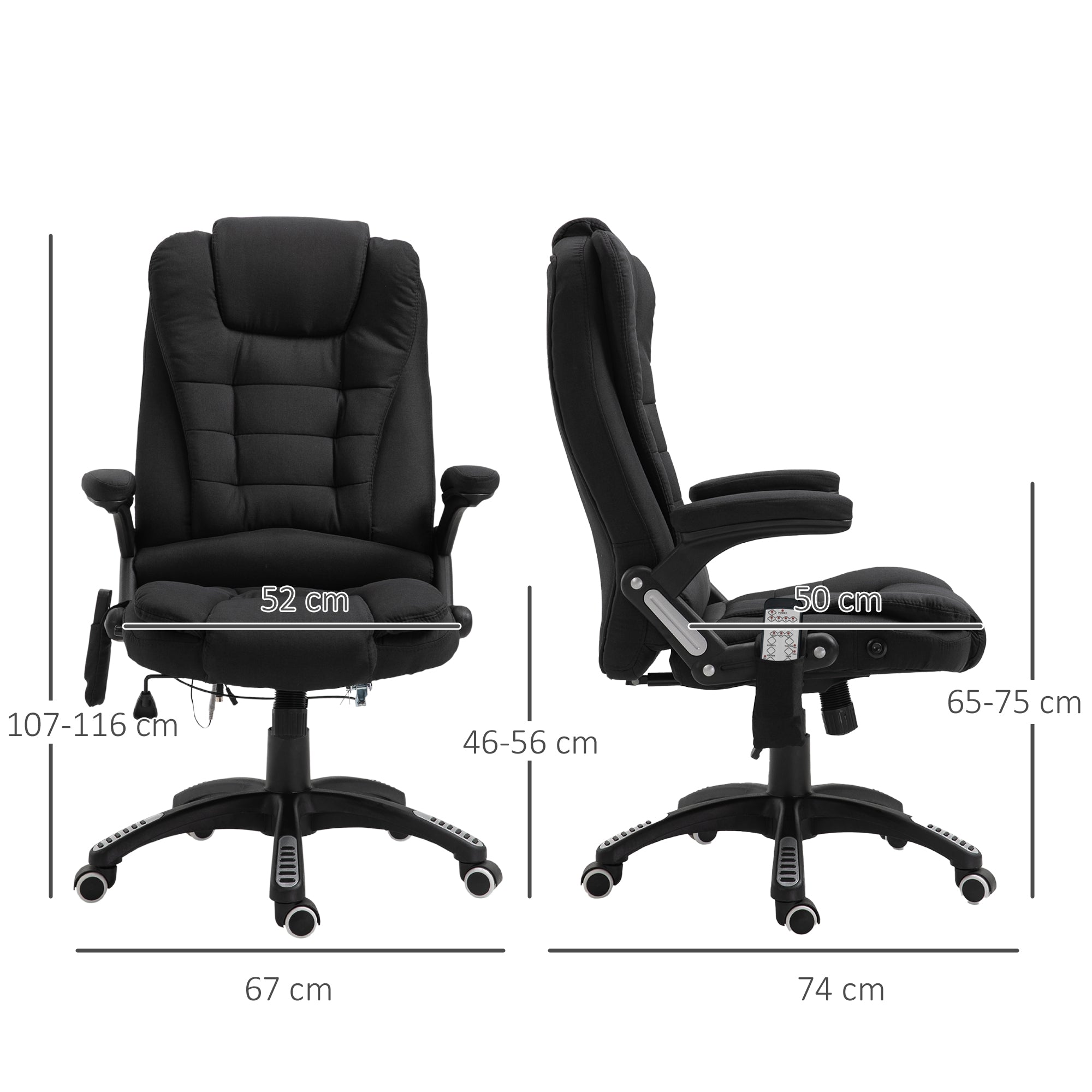 Vinsetto Massage Recliner Chair Heated Office Chair with Six Massage Points Linen-Feel Fabric 360° Swivel Wheels Black - North Peak Garden Furniture