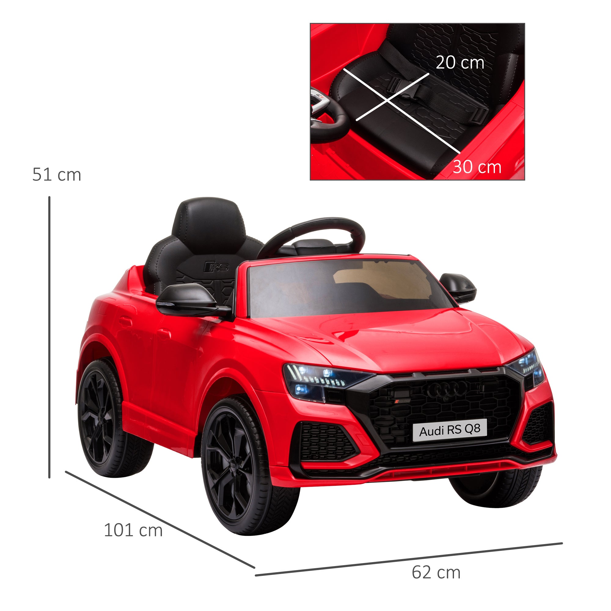 HOMCOM Audi RS Q8 Licensed 6V Kids Electric Ride On Car Toy Car with Remote Control Music Lights USB MP3 for 3-5 Years Old Red - North Peak Garden Furniture