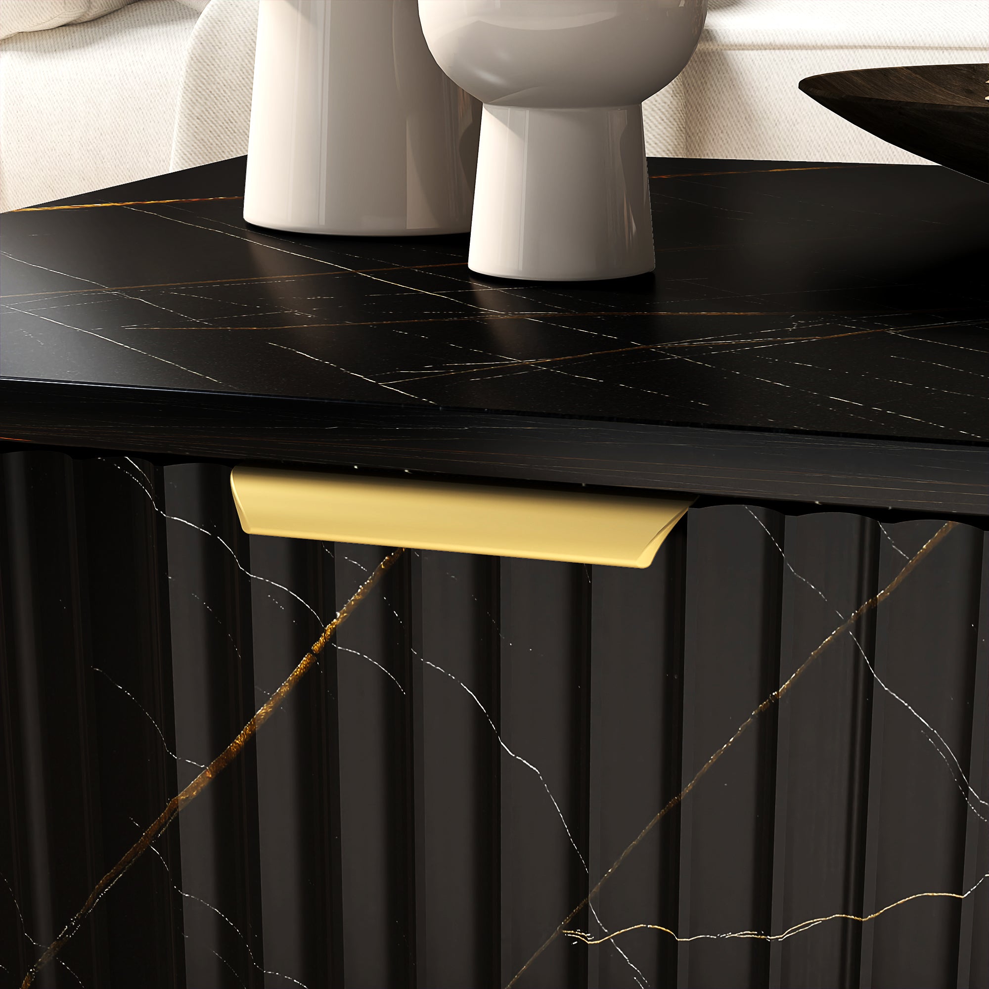HOMCOM Elegant Marble Effect Storage Coffee Table - Black - North Peak Garden Furniture