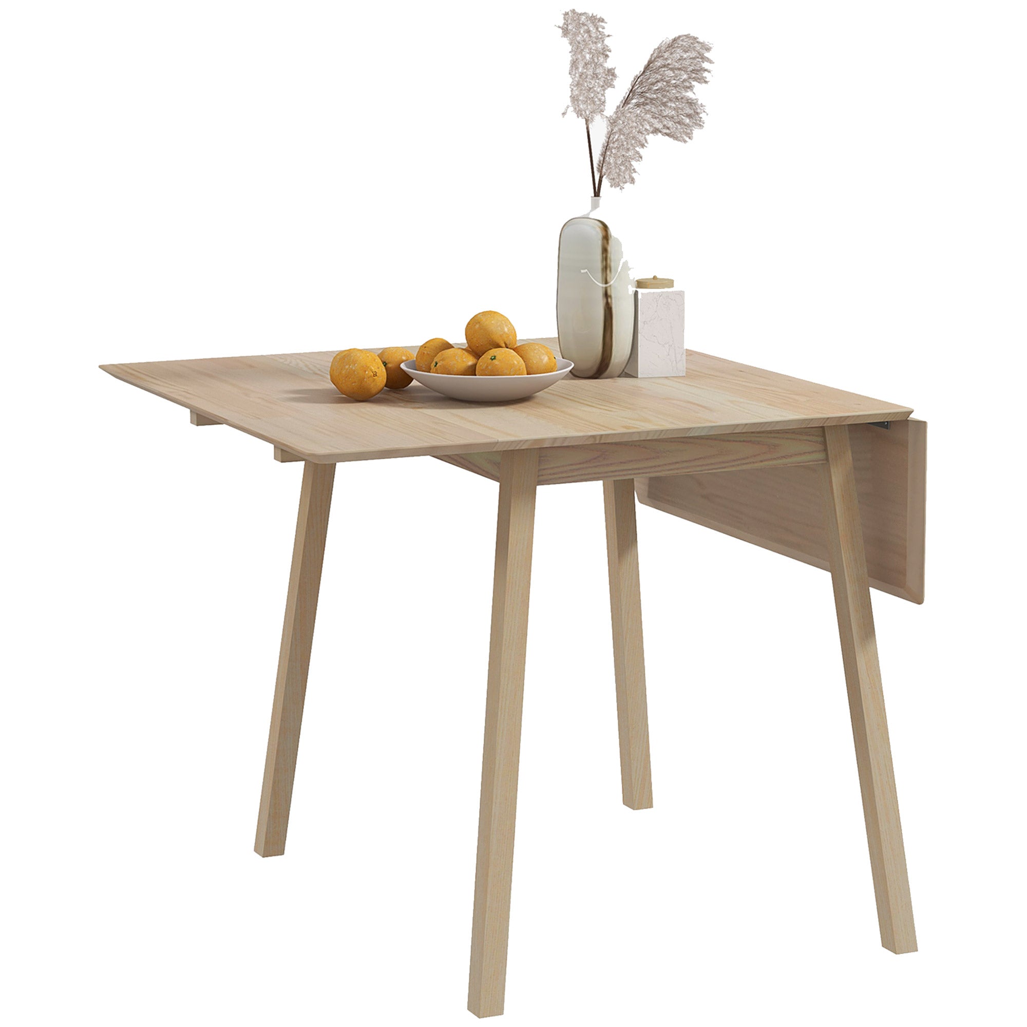 HOMCOM Wooden Four-Seater Drop Leaf Table - Natural Finish - North Peak Garden Furniture