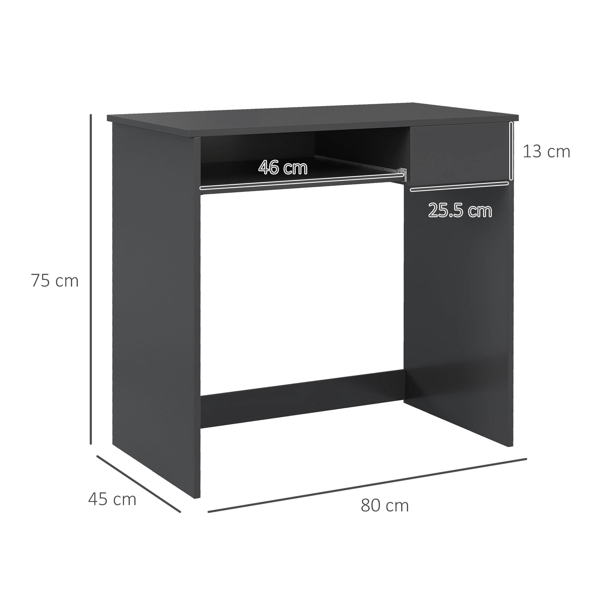 HOMCOM Compact Computer Desk with Keyboard Tray and Drawer, Study Desk, Writing Desk for Home Office, Grey - North Peak Garden Furniture