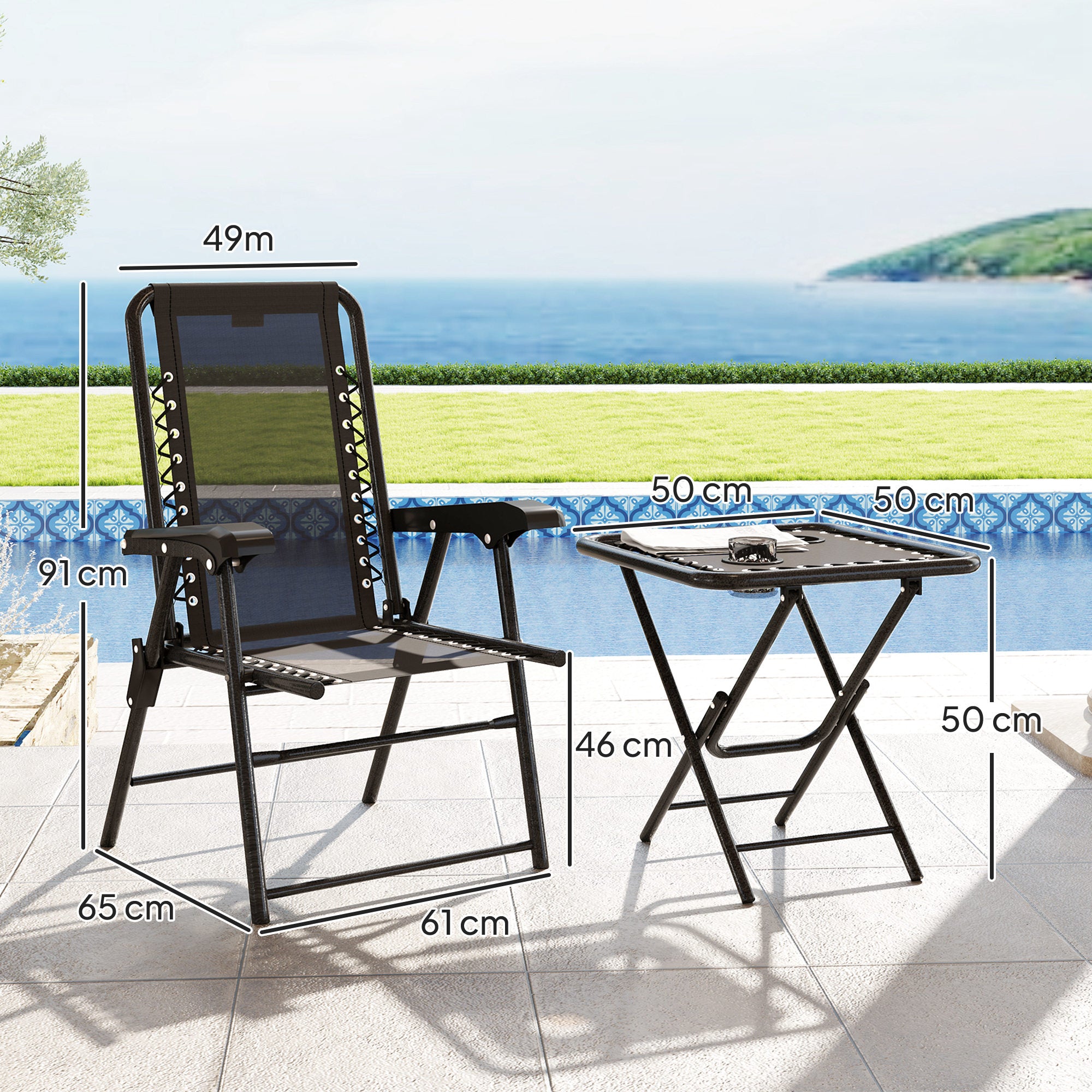 Outsunny Three-Piece Garden Table and Chair Set - Black