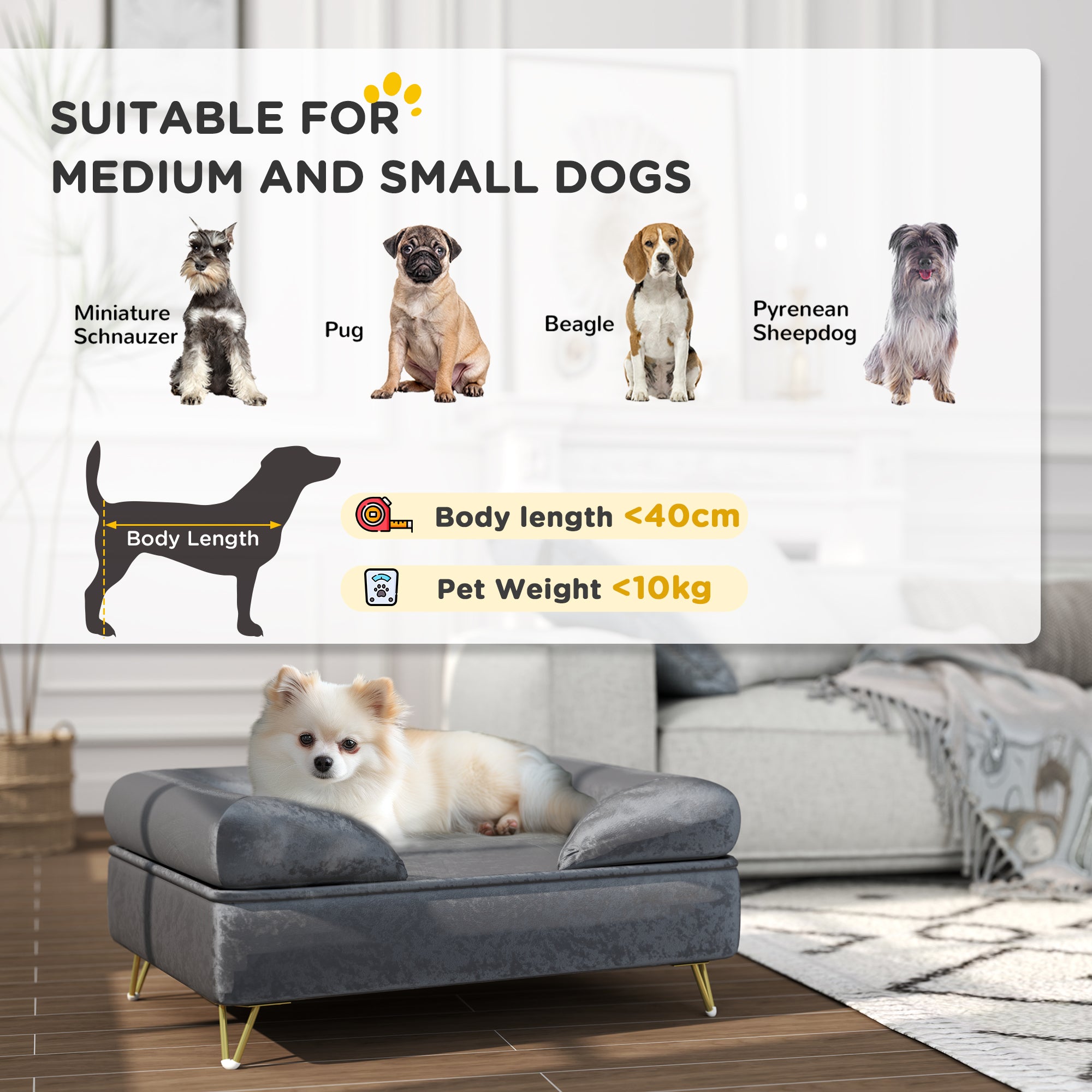 PawHut Cat Sofa Pet Couch w/ Removable Backrest, Soft Cushion, Washable Cover, for Small and Medium Sized Dogs, Grey - North Peak Garden Furniture