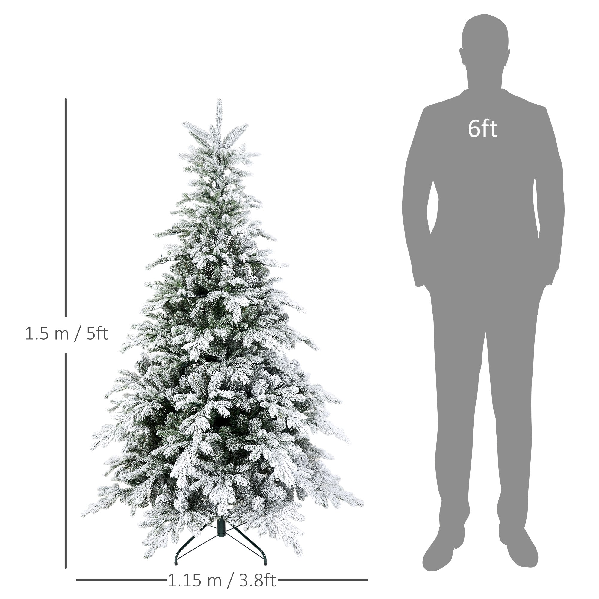 HOMCOM 5ft Bushy Snow-Flocked Artificial Christmas Tree, with LED Lights