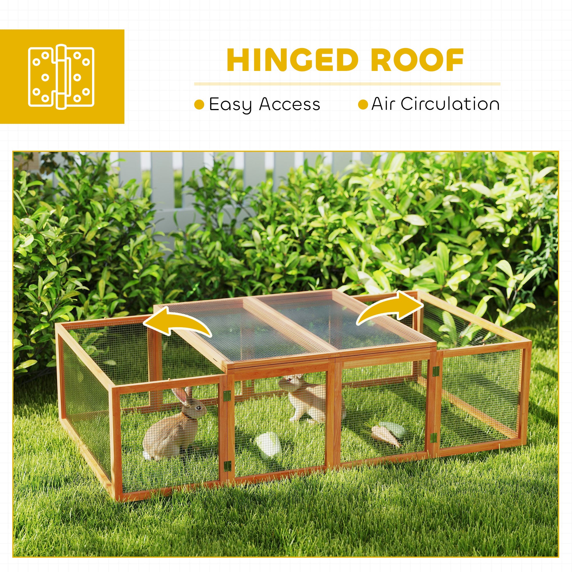Pawhut Rabbit Run Wooden Rabbit Hutch Cage 6ft with Wire Mesh, Openable Roof, Play Space for Outdoor, 181 x 100 x 48 cm