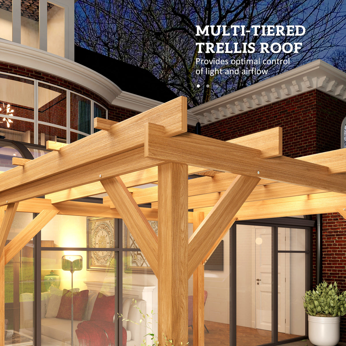 Outsunny 3 x 3 m Wooden Pergola Kit, Decorative Garden Gazebo Shelter with Stable Structure for Climbing Vines, Dark Brown
