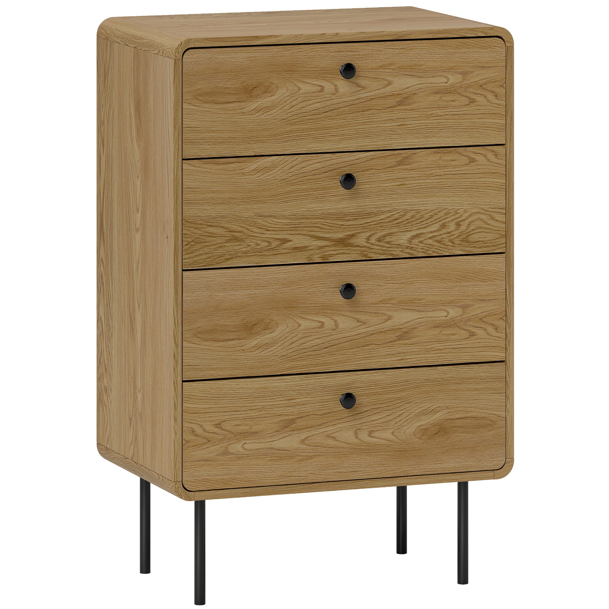 HOMCOM Modern Chest of Drawers with 4 Drawers - Oak