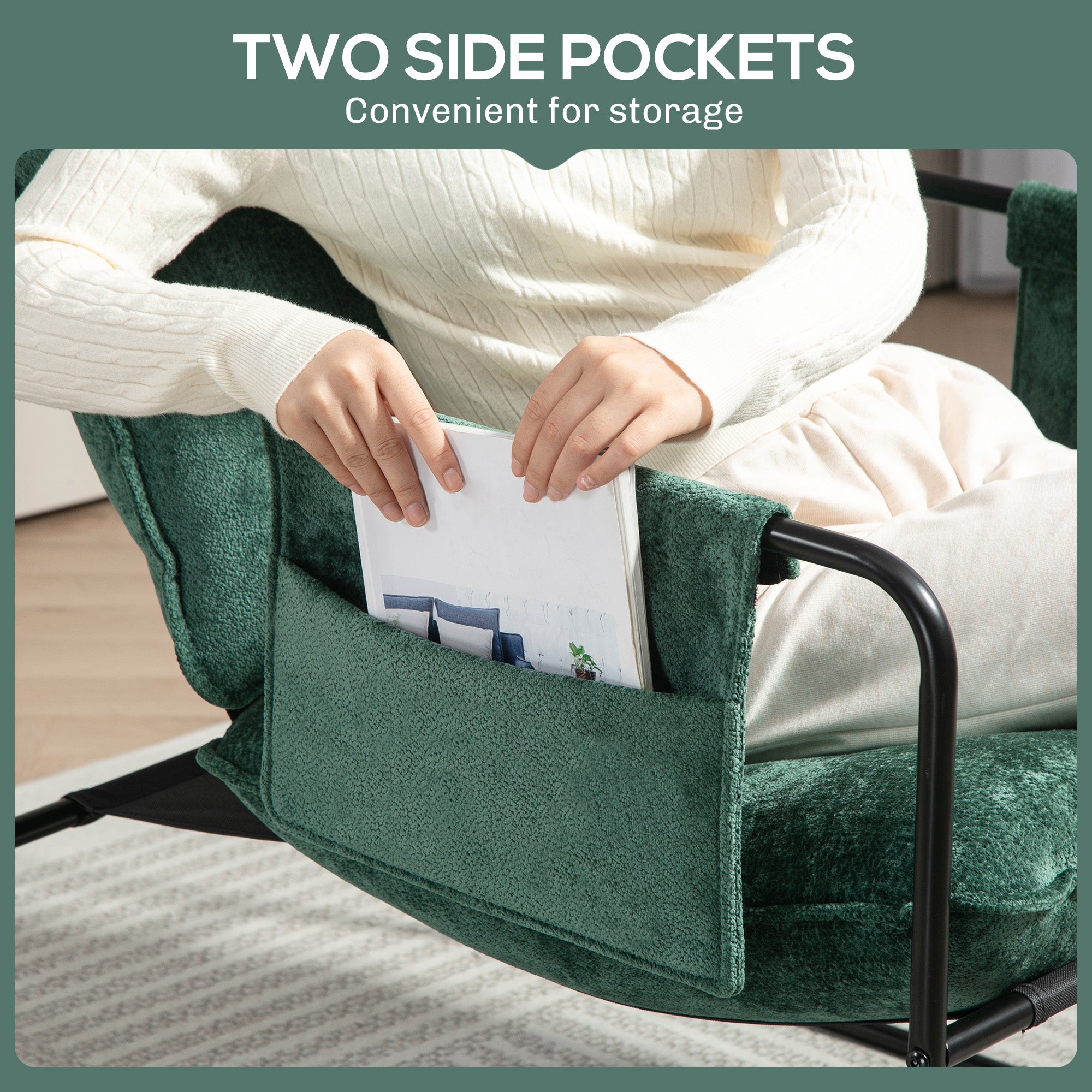 HOMCOM Minimal Padded Accent Chair, with Pockets - Green - North Peak Garden Furniture