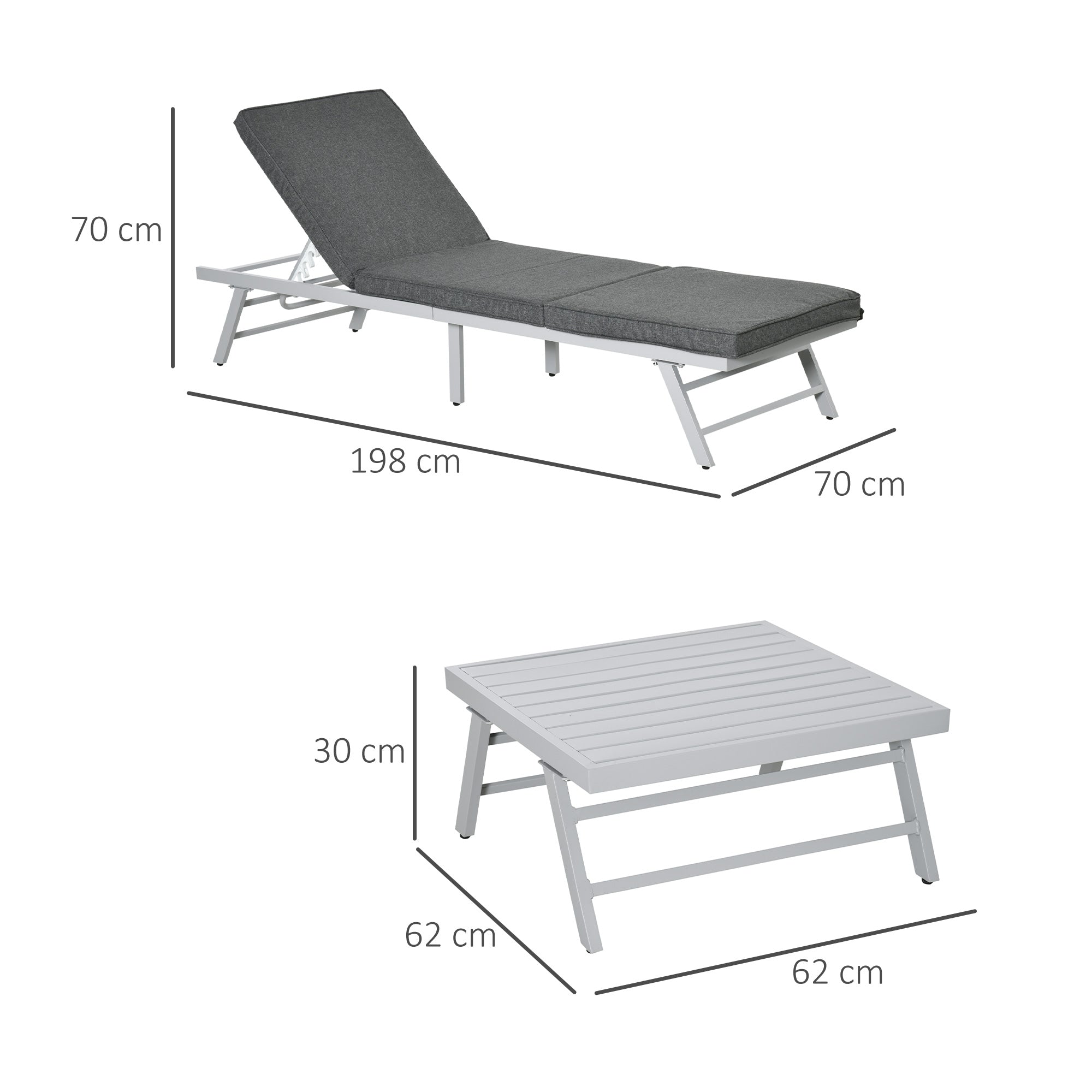 Outsunny 3 Pieces Garden Furniture Sets, 6 Seater Corner Sofa Set with Adjustable Backrest Chase Lounge with Slatted Metal Top Table, Padded Cushion, Grey - North Peak Garden Furniture