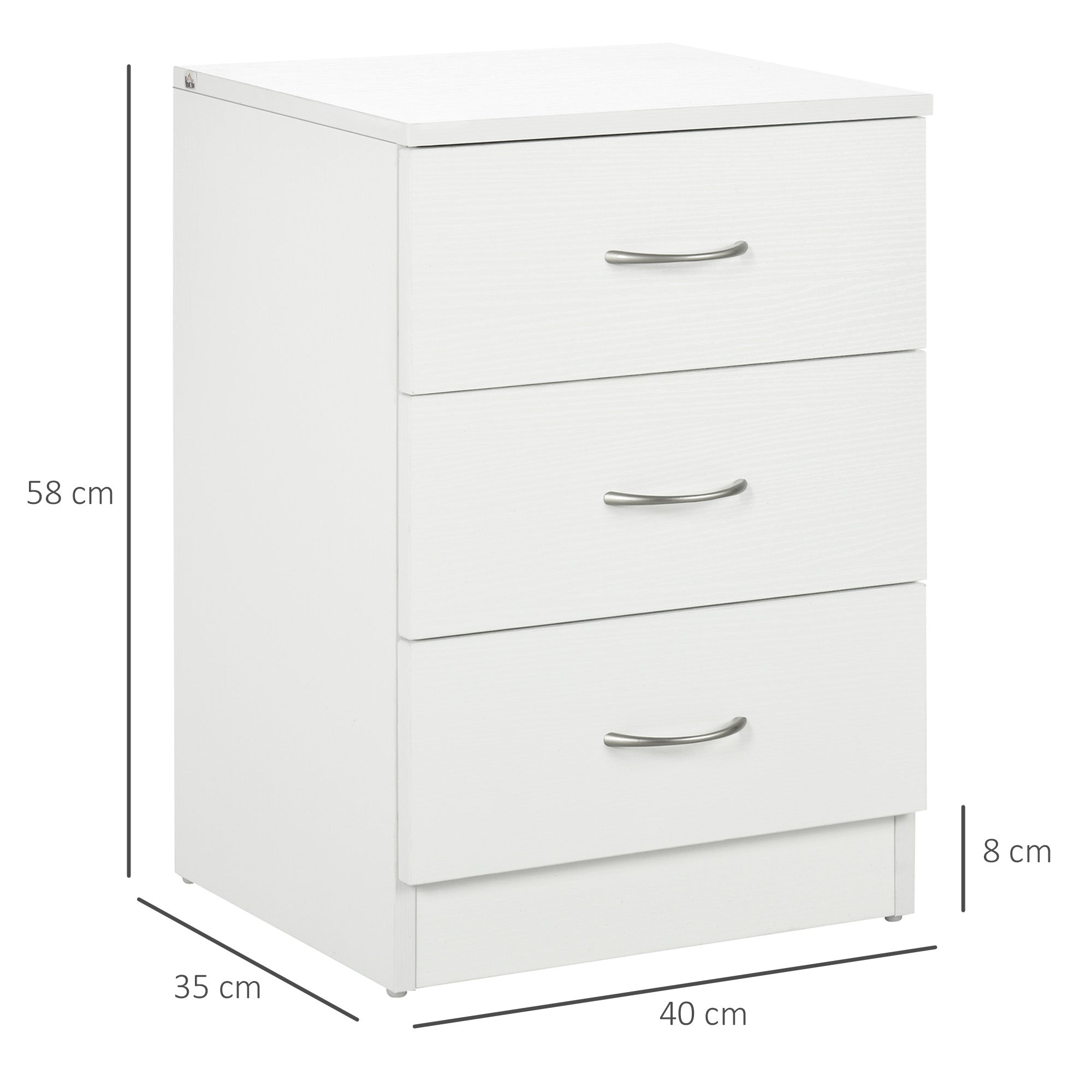 HOMCOM Three-Drawer Simple Bedside Table - White - North Peak Garden Furniture