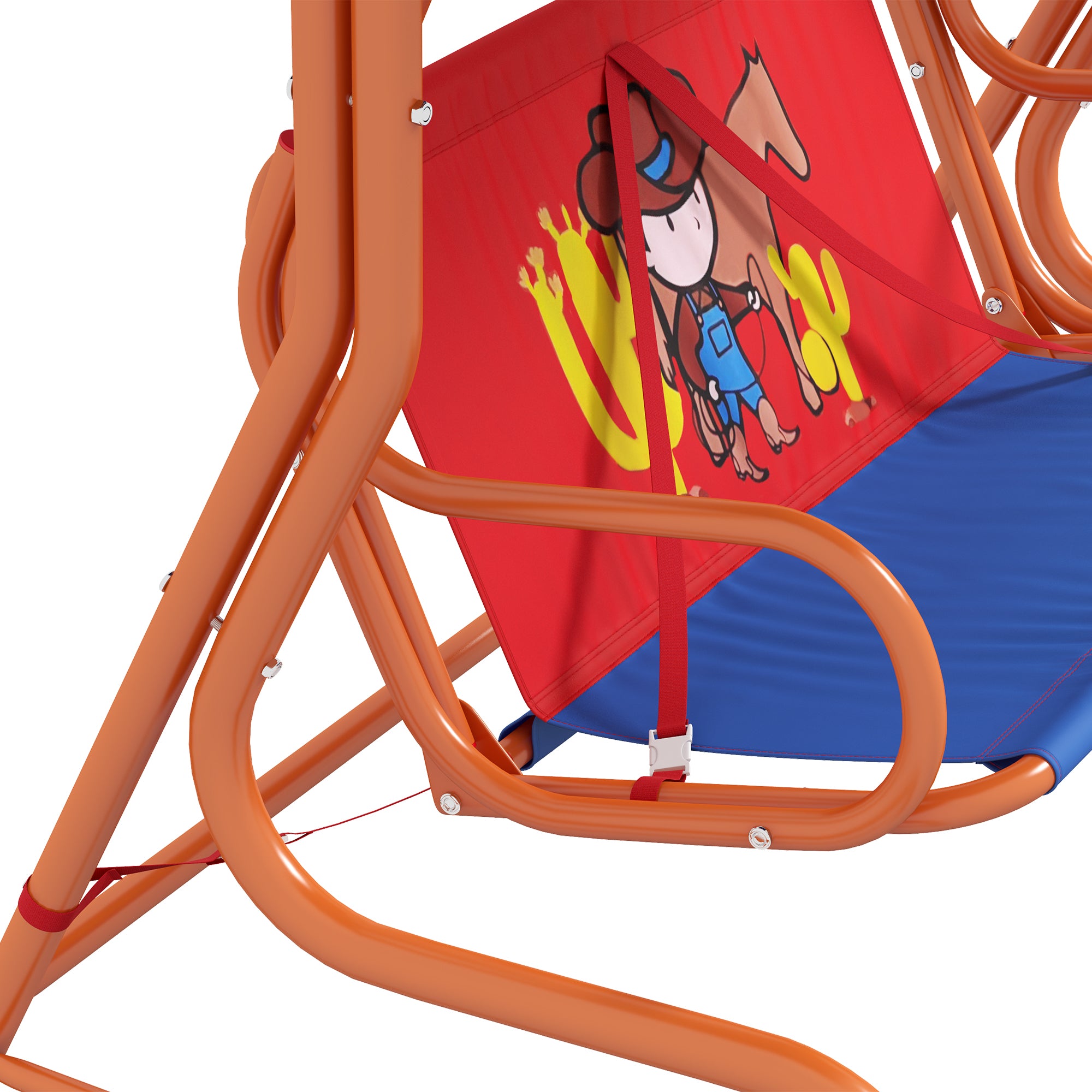 Outsunny Two Seater Kids Garden Swing, Cowboy Themed kids Swing Chair with Adjustable Canopy, Safety Belts for Outdoor Use - North Peak Garden Furniture